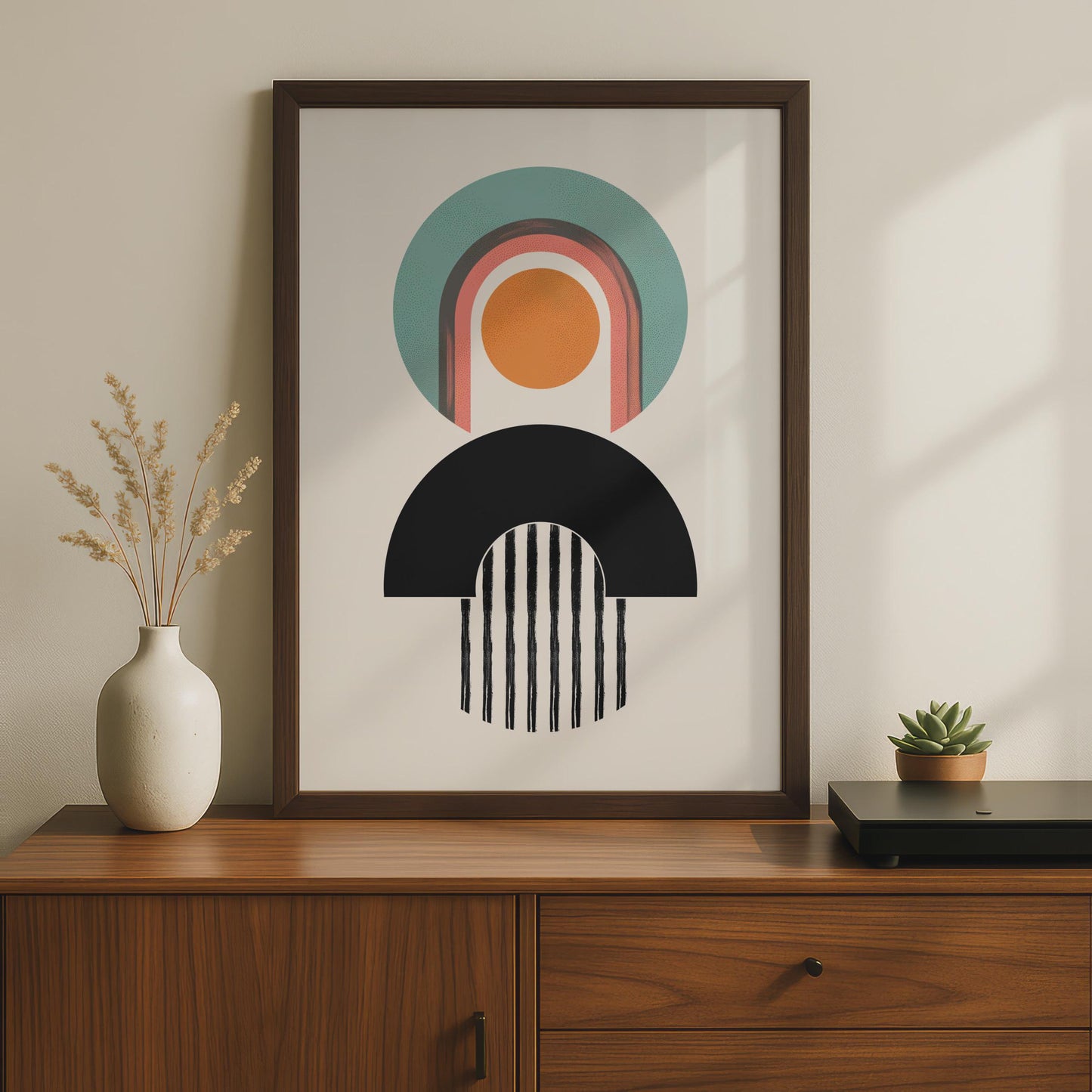 Boho Abstract Print, Geometric Arch Poster, Retro Shapes, Teal Orange Wall Art wall art print
