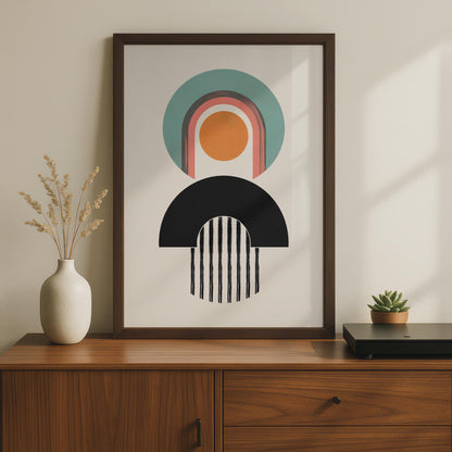 Boho Abstract Print, Geometric Arch Poster, Retro Shapes, Teal Orange Wall Art wall art print
