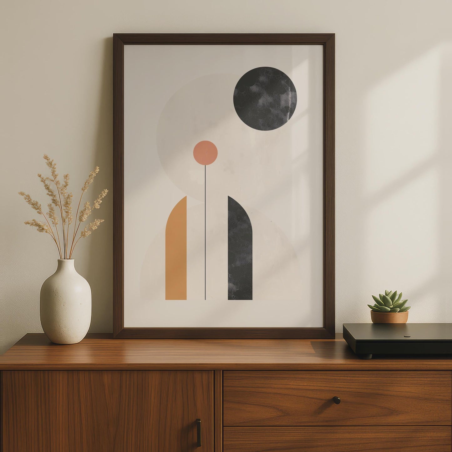 Boho Abstract Geometric Print, Arch Circle Wall Art, Neutral Terracotta Mustard Poster wall art print