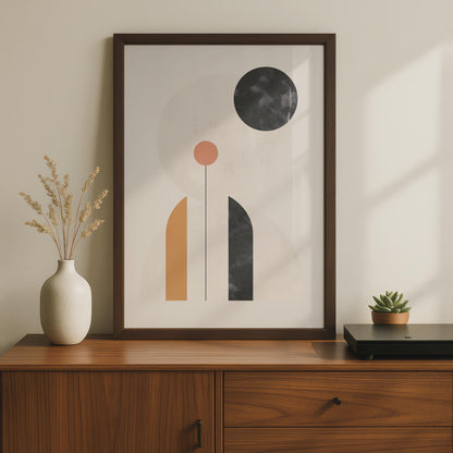 Boho Abstract Geometric Print, Arch Circle Wall Art, Neutral Terracotta Mustard Poster wall art print