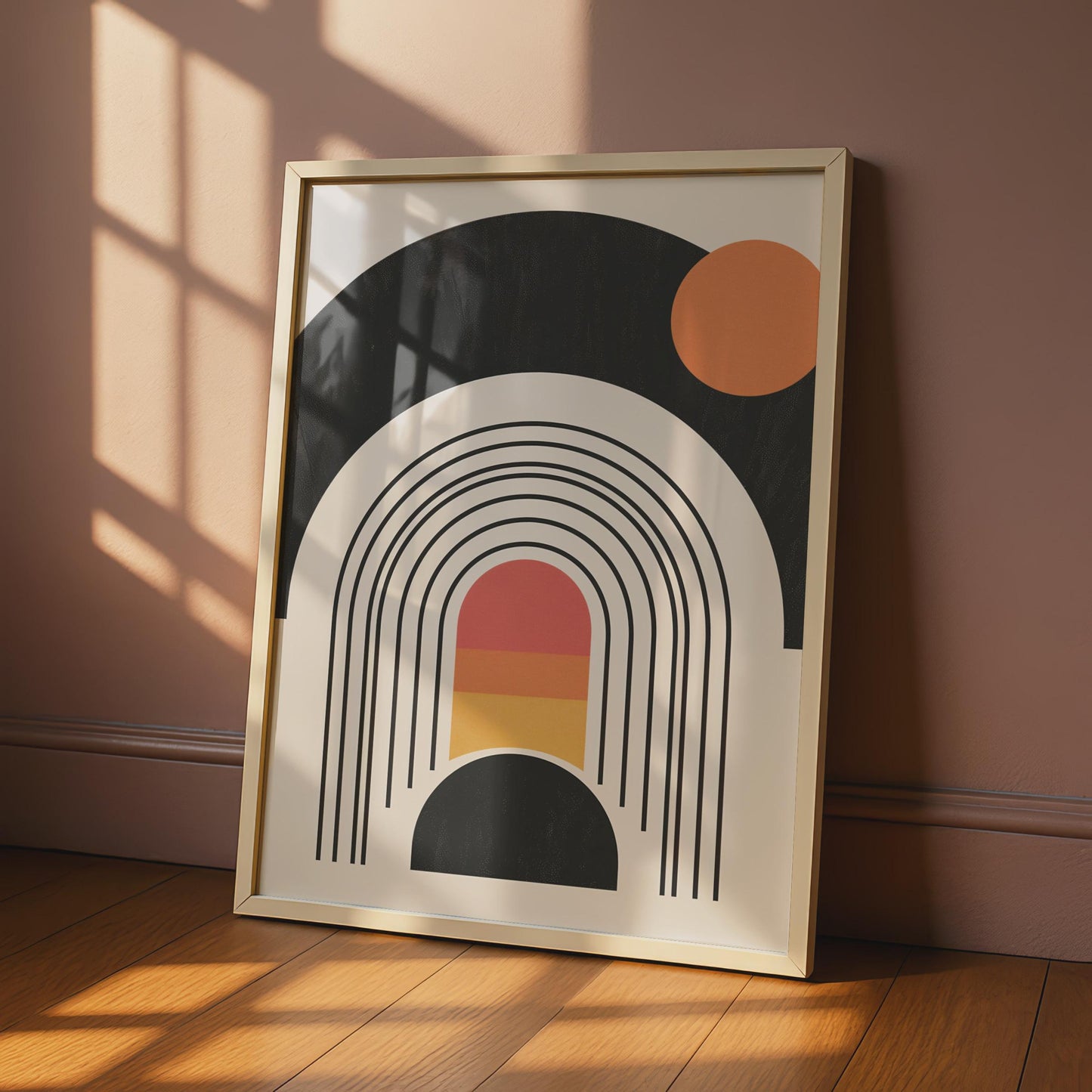 Boho Abstract Arch Print, Retro Geometric Wall Art, Mid Century Sun Poster wall art print