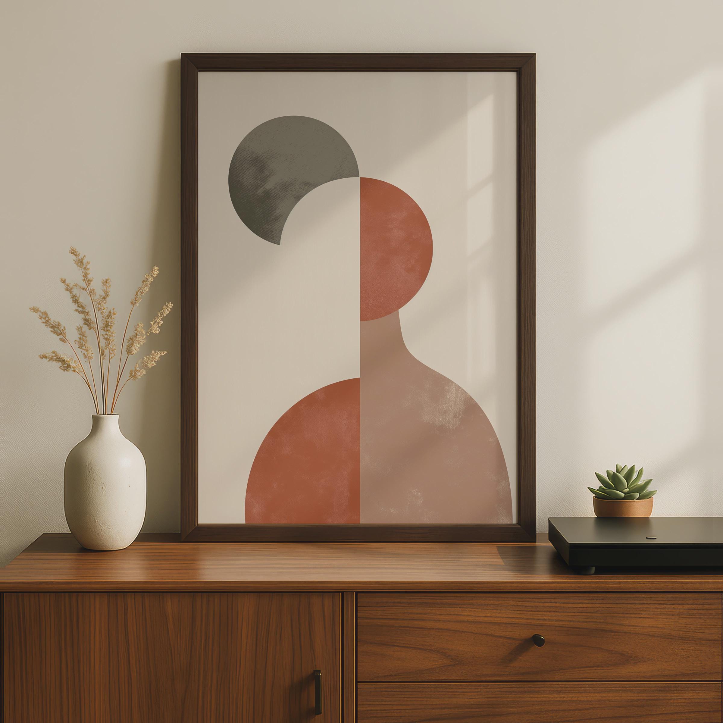 Boho Abstract Print, Terracotta Geometric Shapes Wall Art, Mid Century Modern Poster wall art print