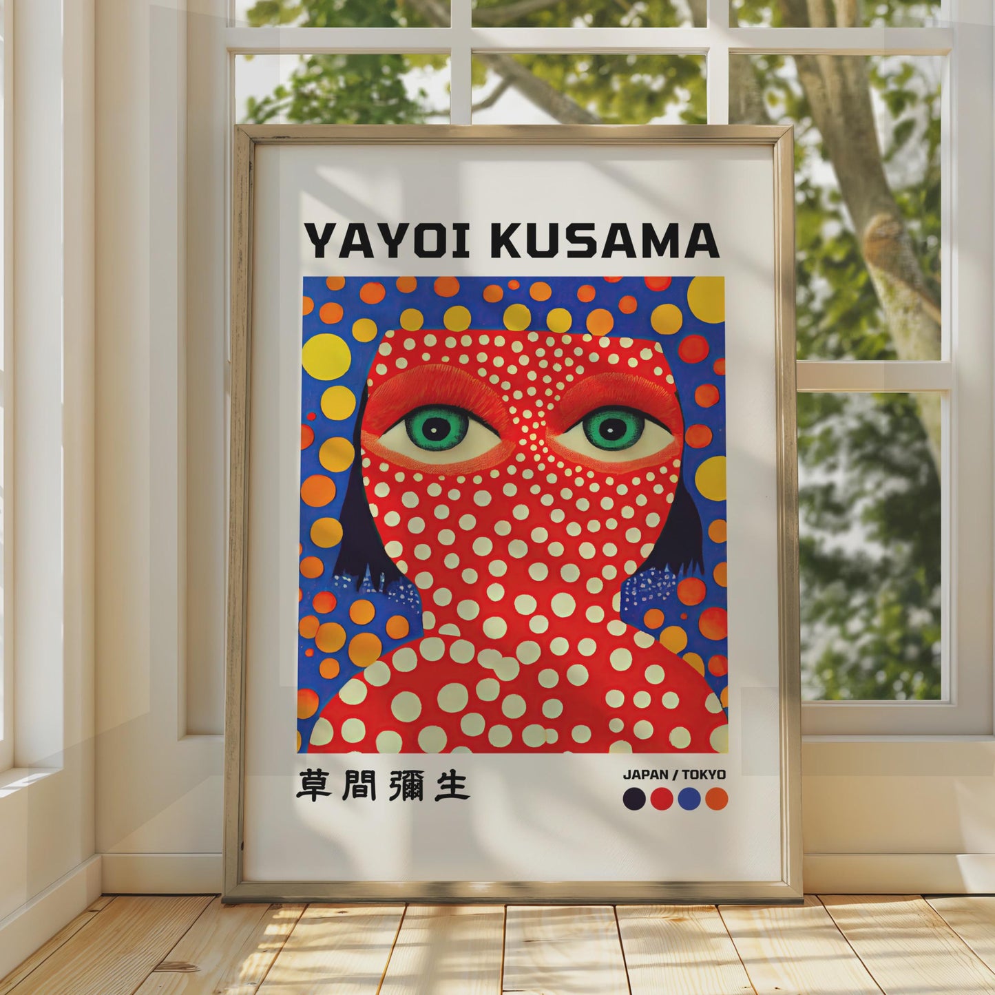 Yayoi Kusama Inspired Art Print, Bold Polka Dot Portrait, Japanese Wall Art, Colourful Decor wall art print