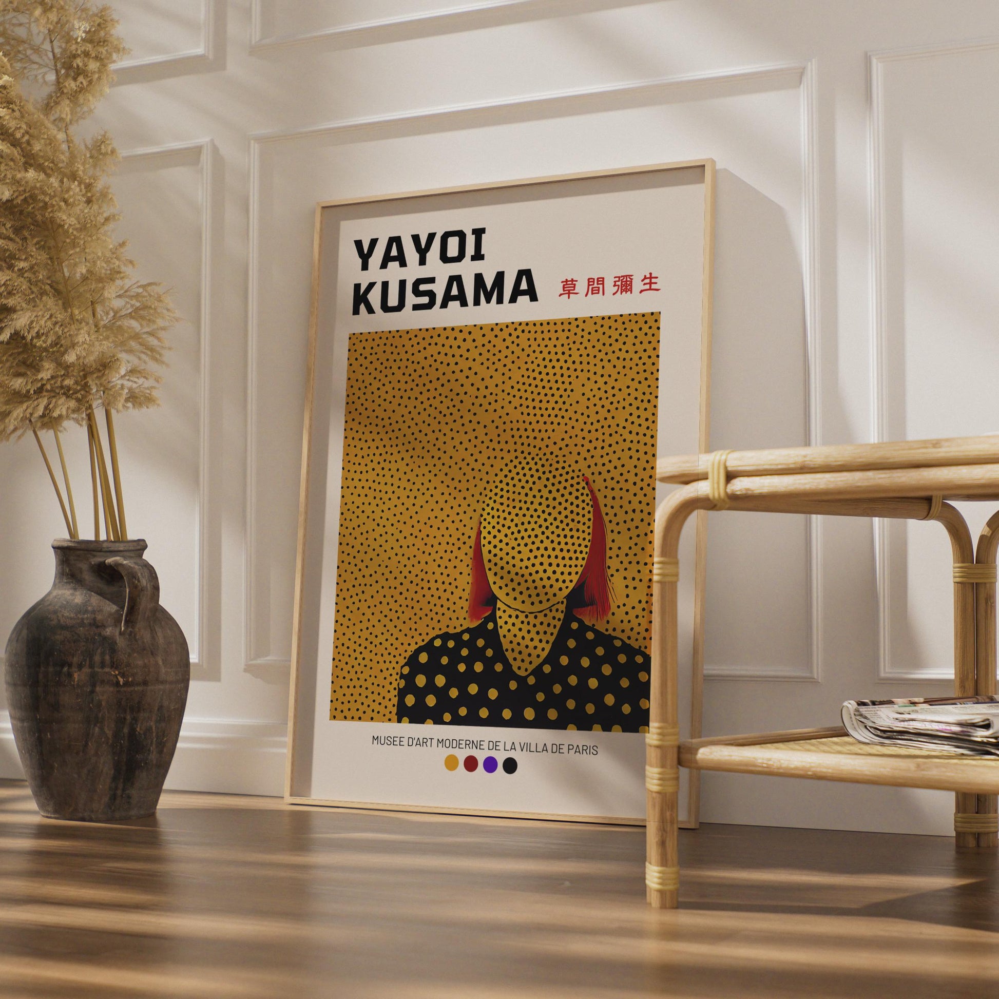 Yayoi Kusama Polka Dot Portrait Art Print, Minimalist Yellow Wall Art wall art print