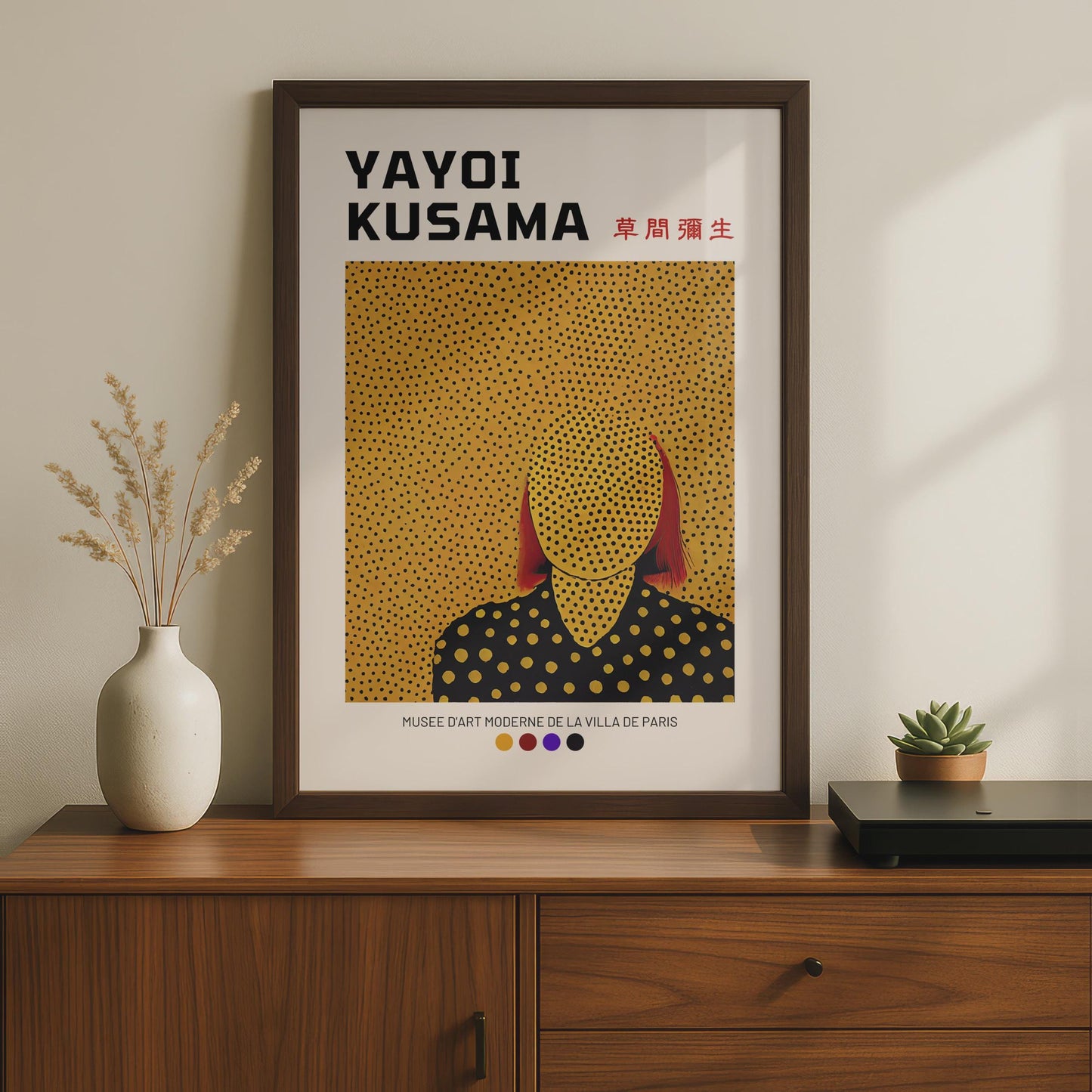 Yayoi Kusama Polka Dot Portrait Art Print, Minimalist Yellow Wall Art wall art print
