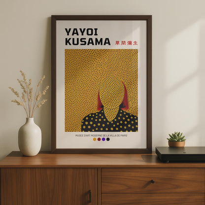 Yayoi Kusama Polka Dot Portrait Art Print, Minimalist Yellow Wall Art wall art print