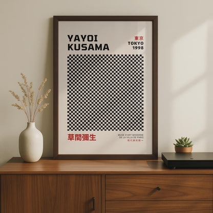 Yayoi Kusama Museum Art Print, Tokyo 1998 Poster, Checkerboard Minimalist Wall Art, Modern Japanese wall art print