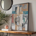 Cubist Violin Art Print, Abstract Music Poster, Beige Teal Brown Decor wall art print