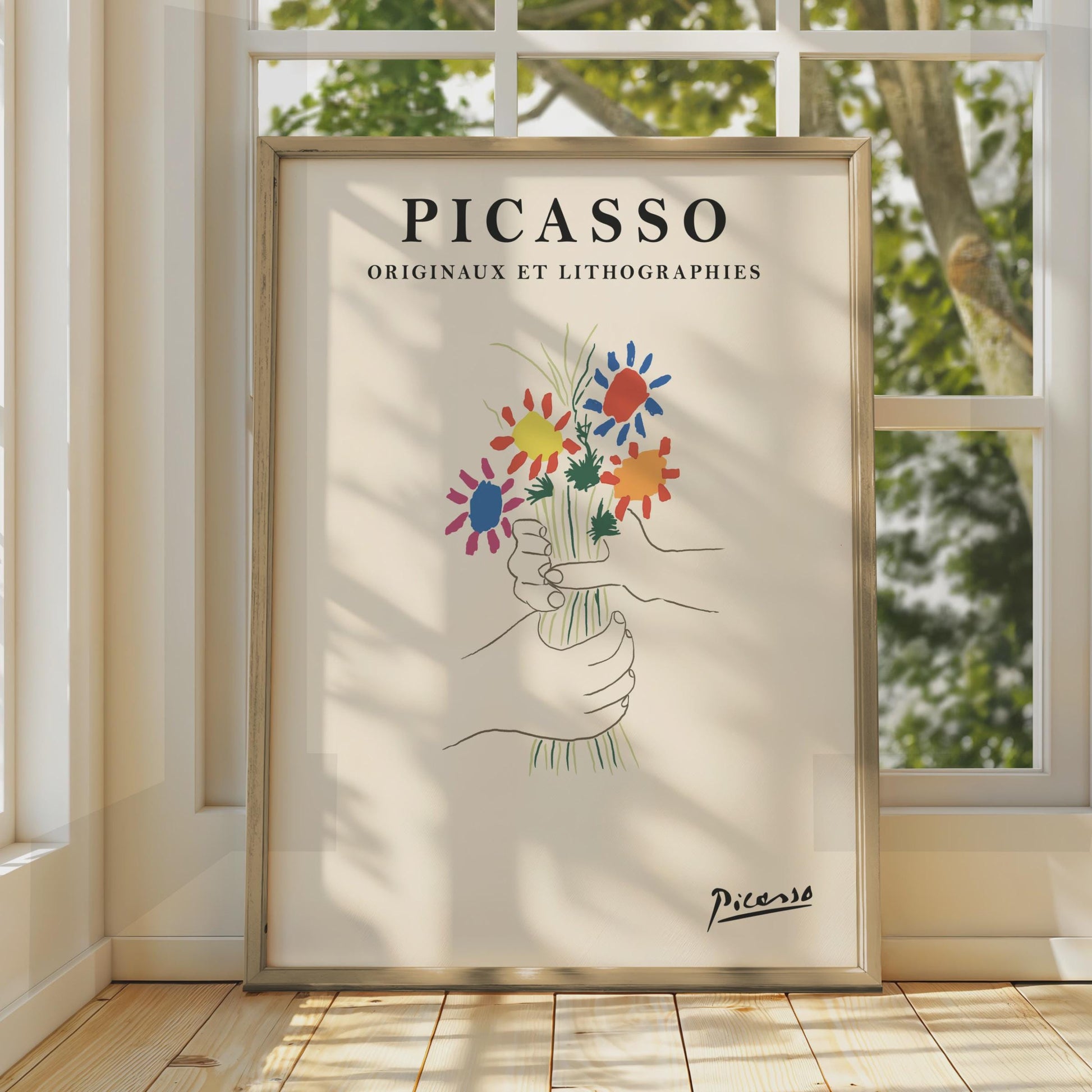 Picasso Floral Art Print, Colourful Hands Holding Flowers, Minimalist Wall Art, Modern Decor wall art print