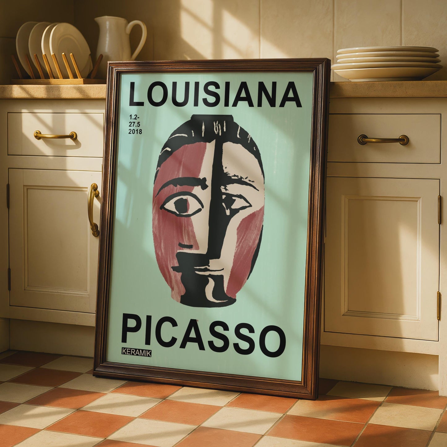 Picasso Keramik Louisiana Museum Poster, Cubist Face Vase Art Print, Sage Blue wall art print