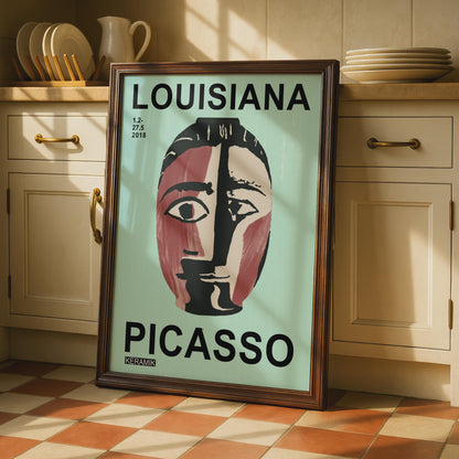 Picasso Keramik Louisiana Museum Poster, Cubist Face Vase Art Print, Sage Blue wall art print