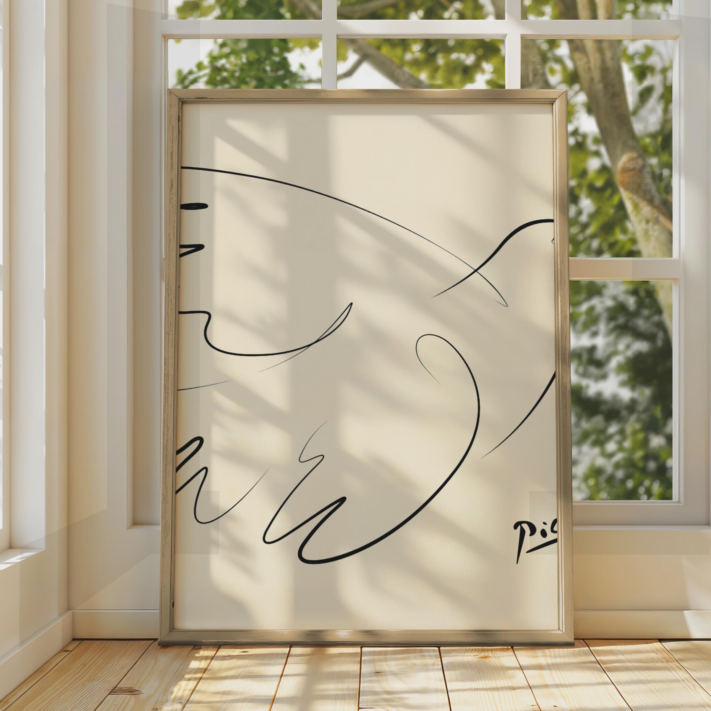 Minimalist Dove Line Art Print, Abstract Black and White Wall Decor, Picasso Inspired Artwork wall art print