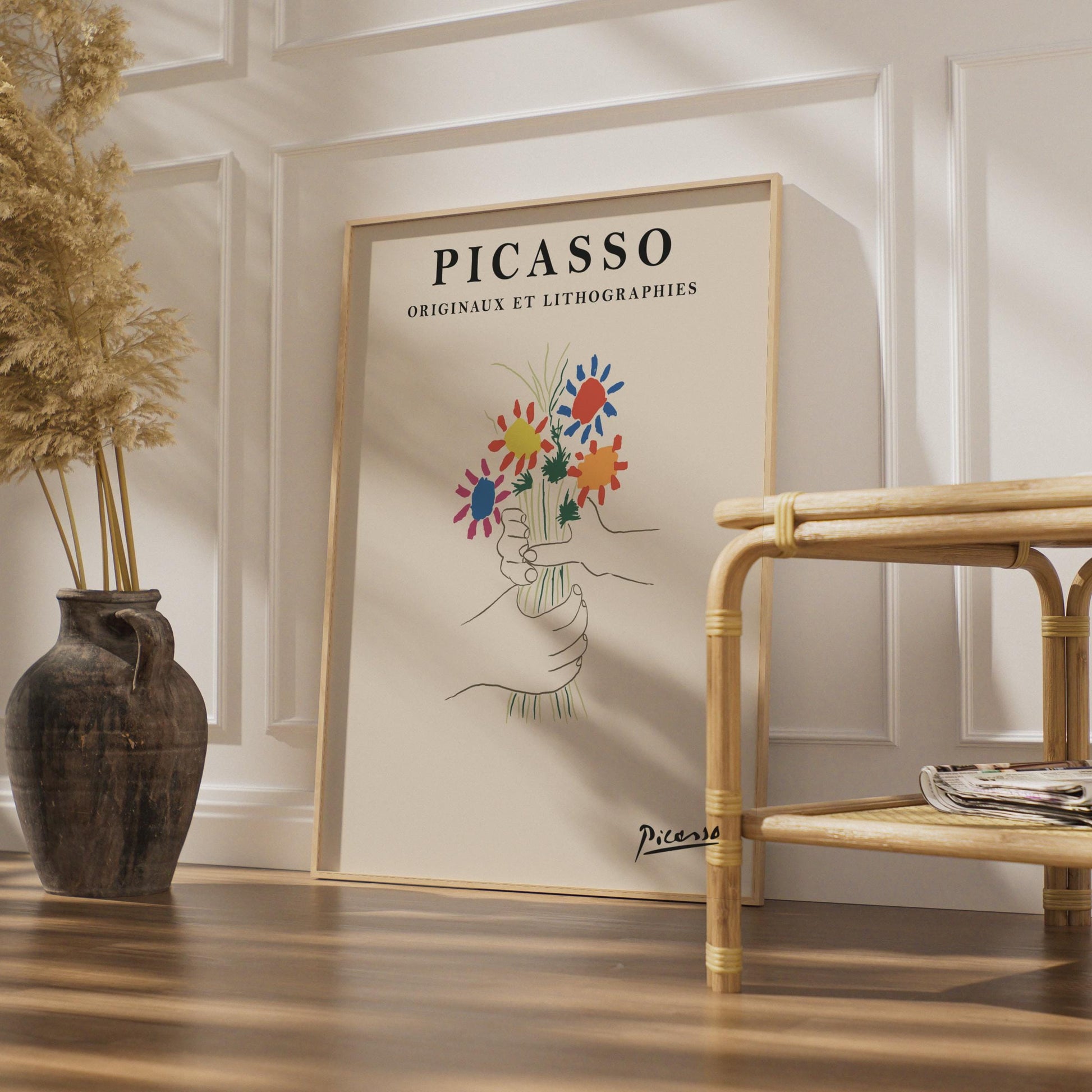 Picasso Floral Art Print, Colourful Hands Holding Flowers, Minimalist Wall Art, Modern Decor wall art print