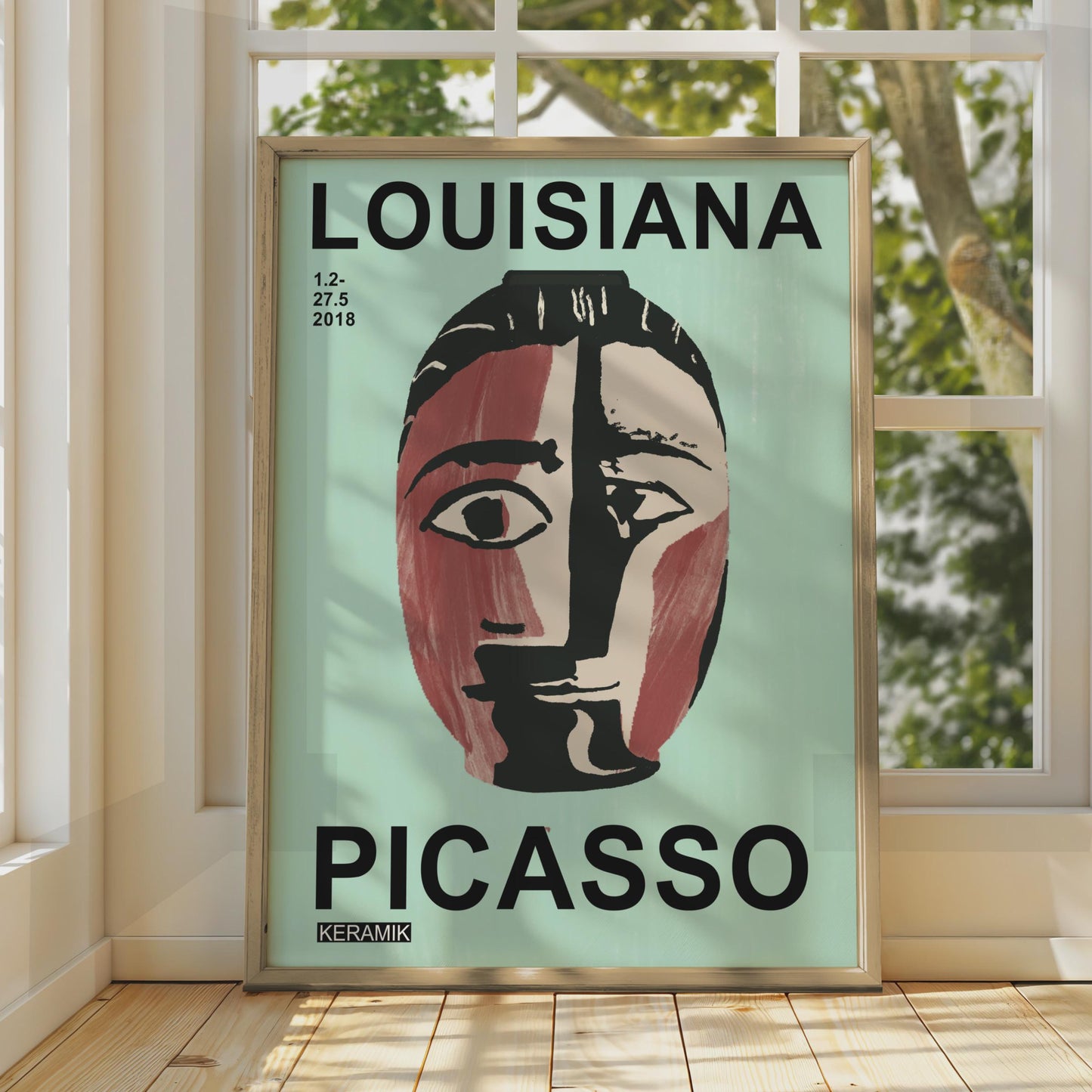 Picasso Keramik Louisiana Museum Poster, Cubist Face Vase Art Print, Sage Blue wall art print