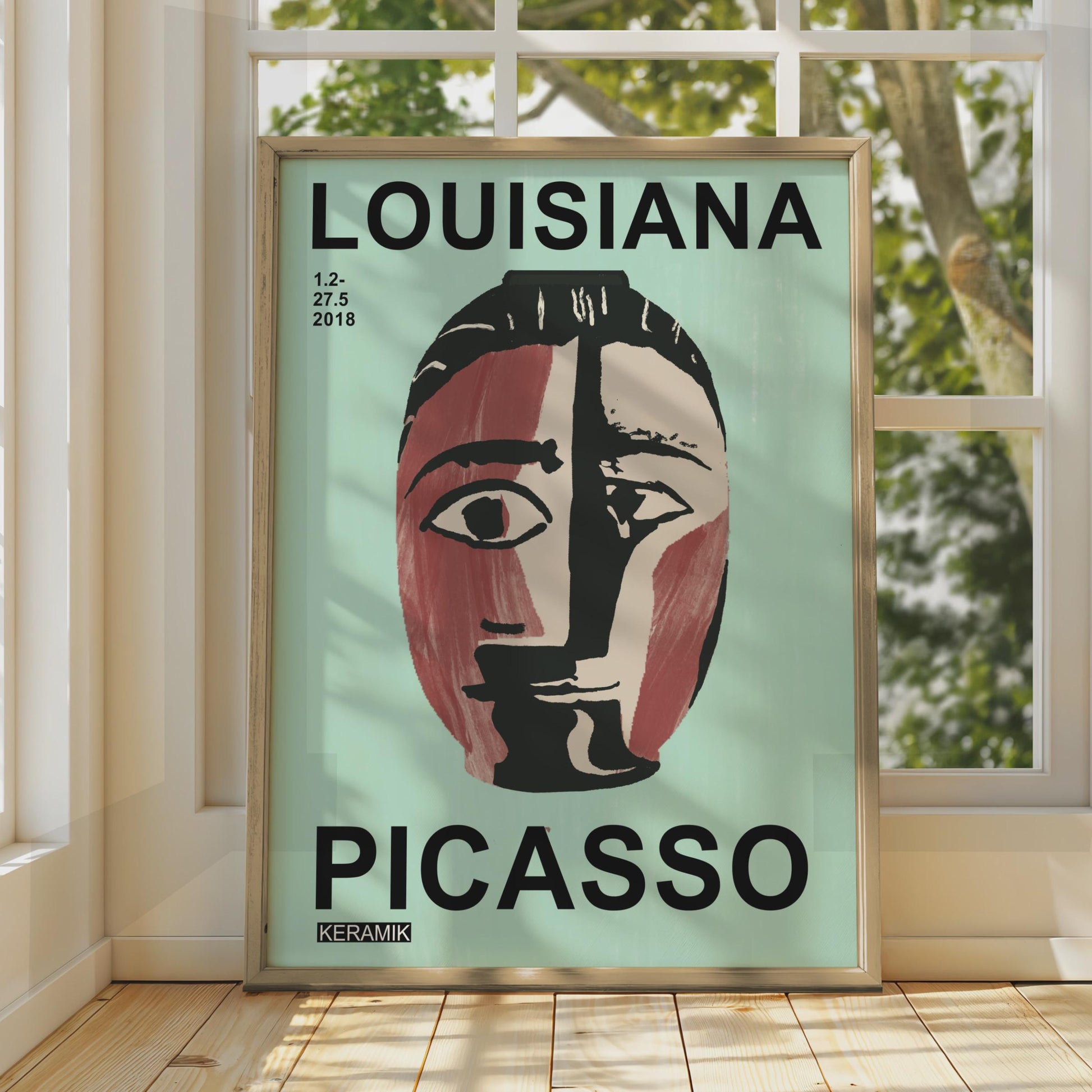 Picasso Keramik Louisiana Museum Poster, Cubist Face Vase Art Print, Sage Blue wall art print