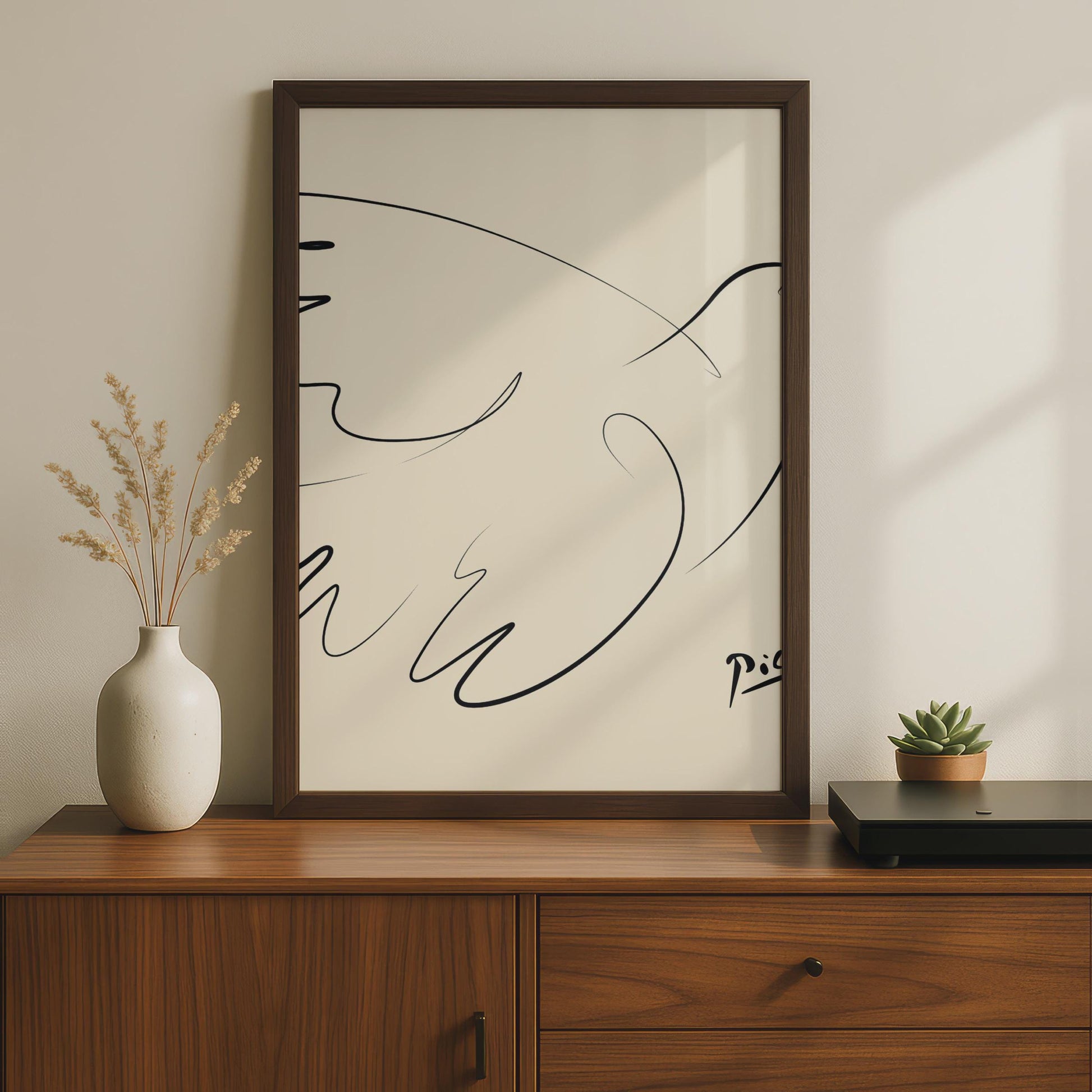 Minimalist Dove Line Art Print, Abstract Black and White Wall Decor, Picasso Inspired Artwork wall art print