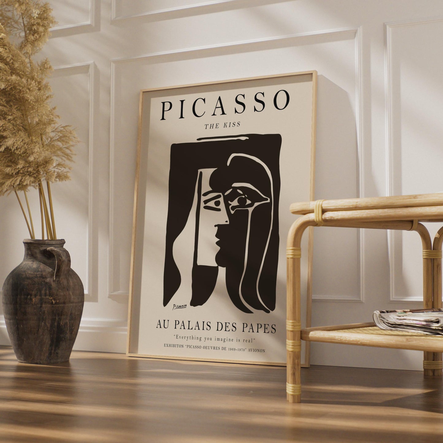 Picasso The Kiss Poster, Minimalist Black White Art Print, Modern Gallery Wall wall art print