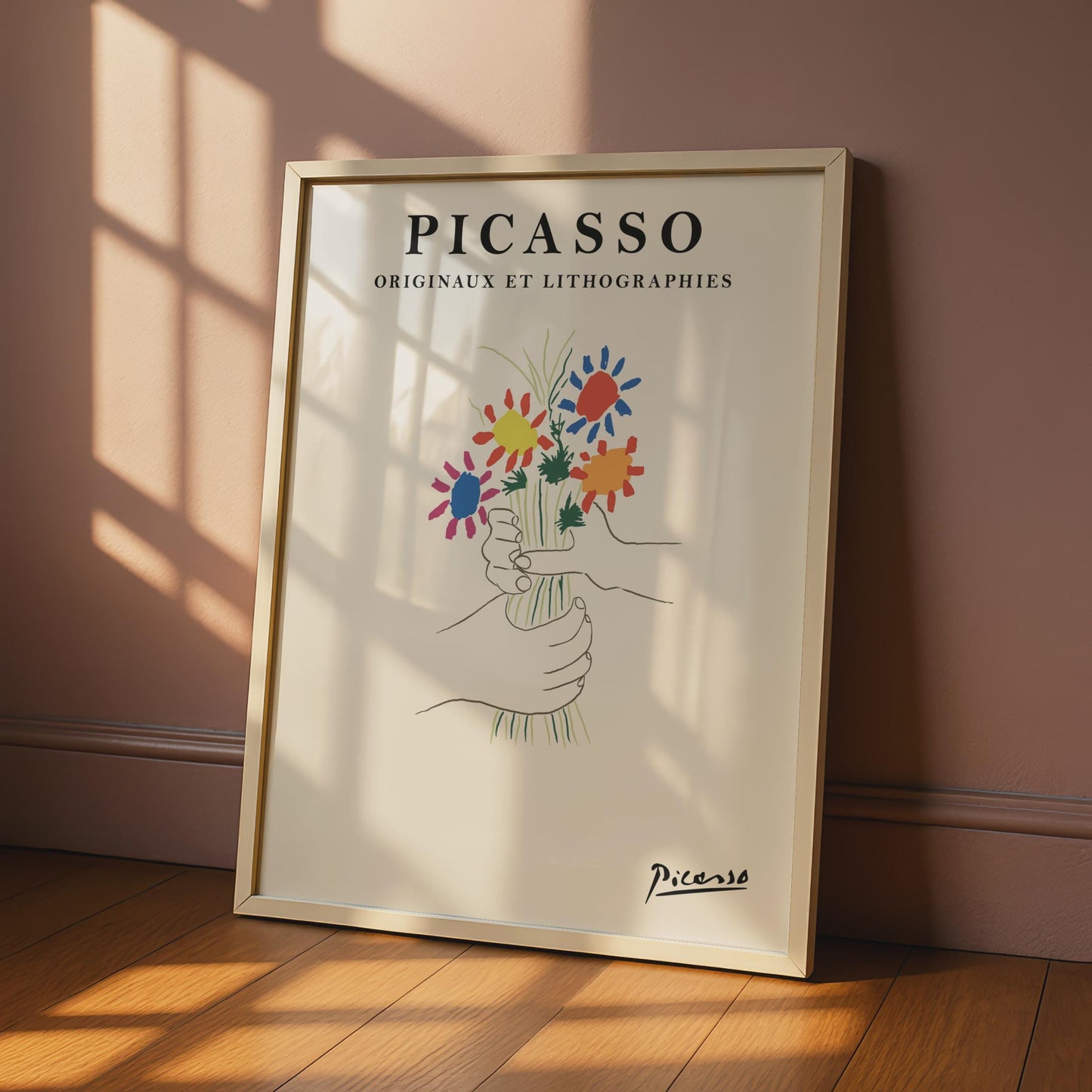 Picasso Floral Art Print, Colourful Hands Holding Flowers, Minimalist Wall Art, Modern Decor wall art print