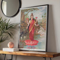 Lakshmi Hindu Goddess Poster, Vintage Raja Ravi Varma 1894 Art Print, Lotus Wall Art wall art print