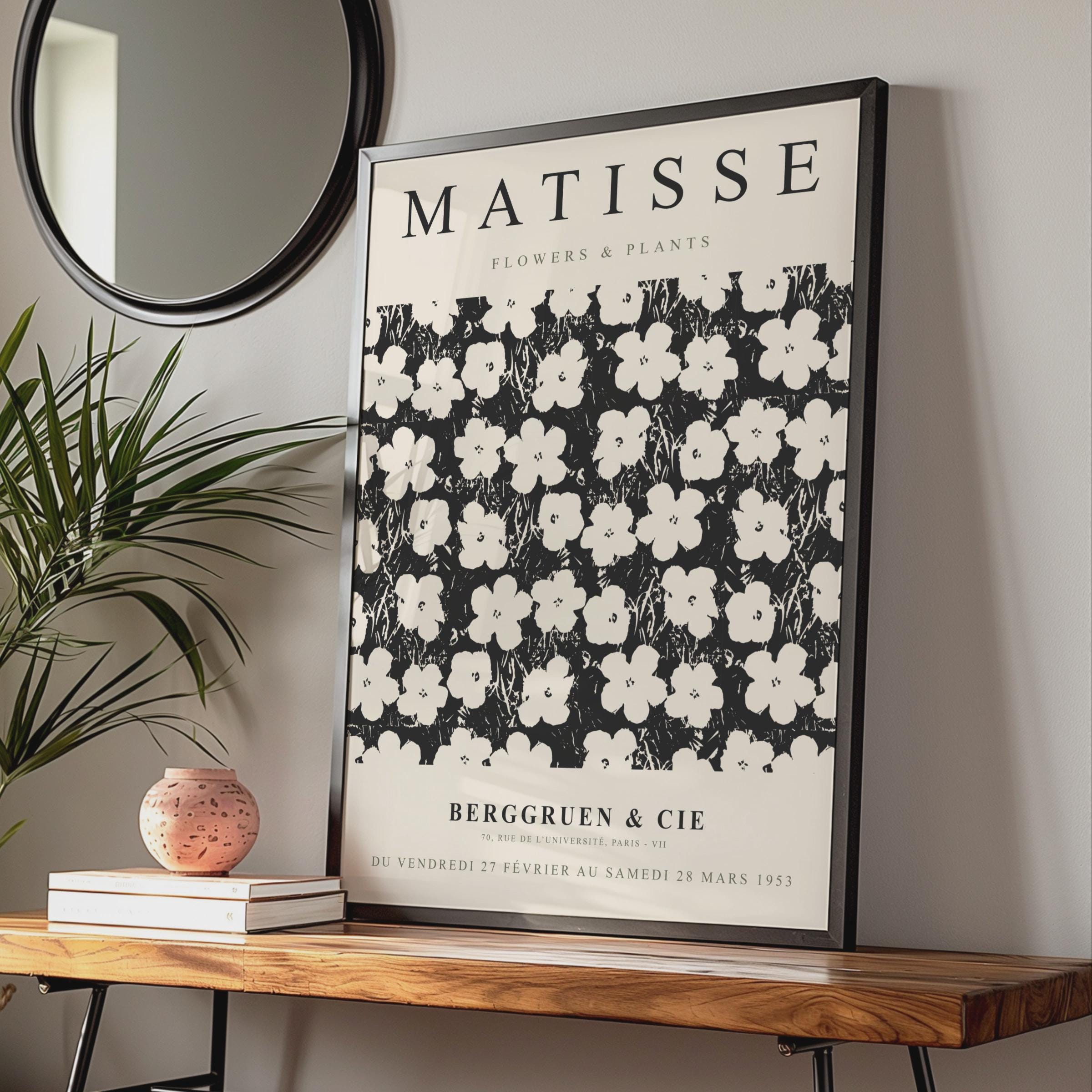 Matisse Flowers Art Poster, Black White Floral Vintage Print, Home Decor wall art print