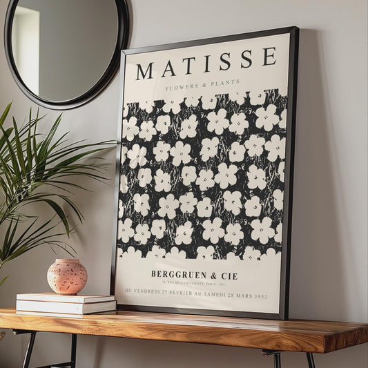 Matisse Flowers Art Poster, Black White Floral Vintage Print, Home Decor wall art print