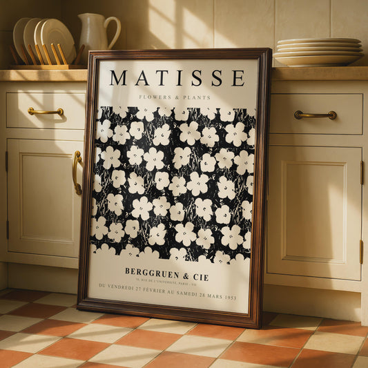 Matisse Flowers Art Poster, Black White Floral Vintage Print, Home Decor wall art print