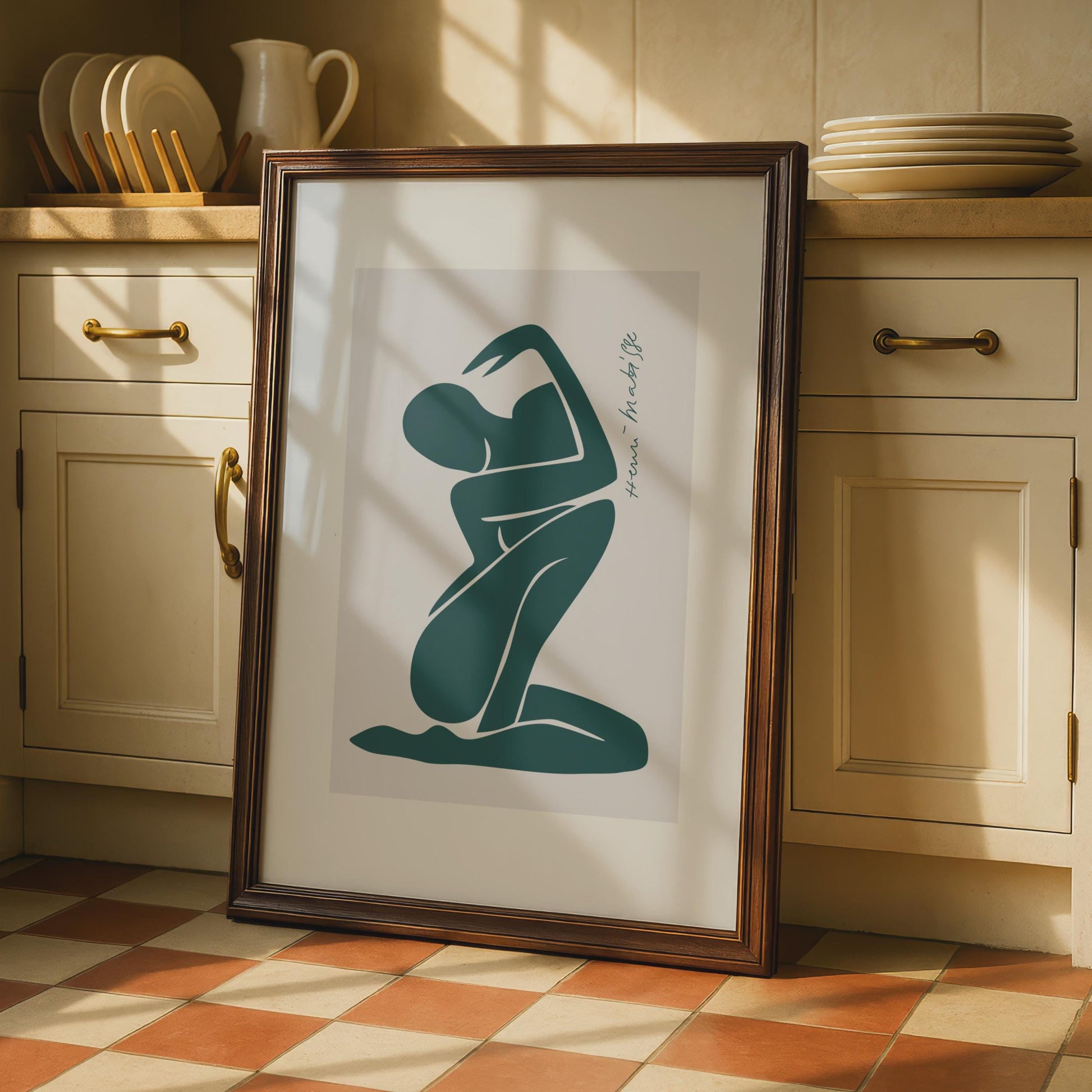 Henri Matisse Inspired Art Poster, Minimalist Nude Wall Art, Green Abstract Figure Art, Boho Decor wall art print