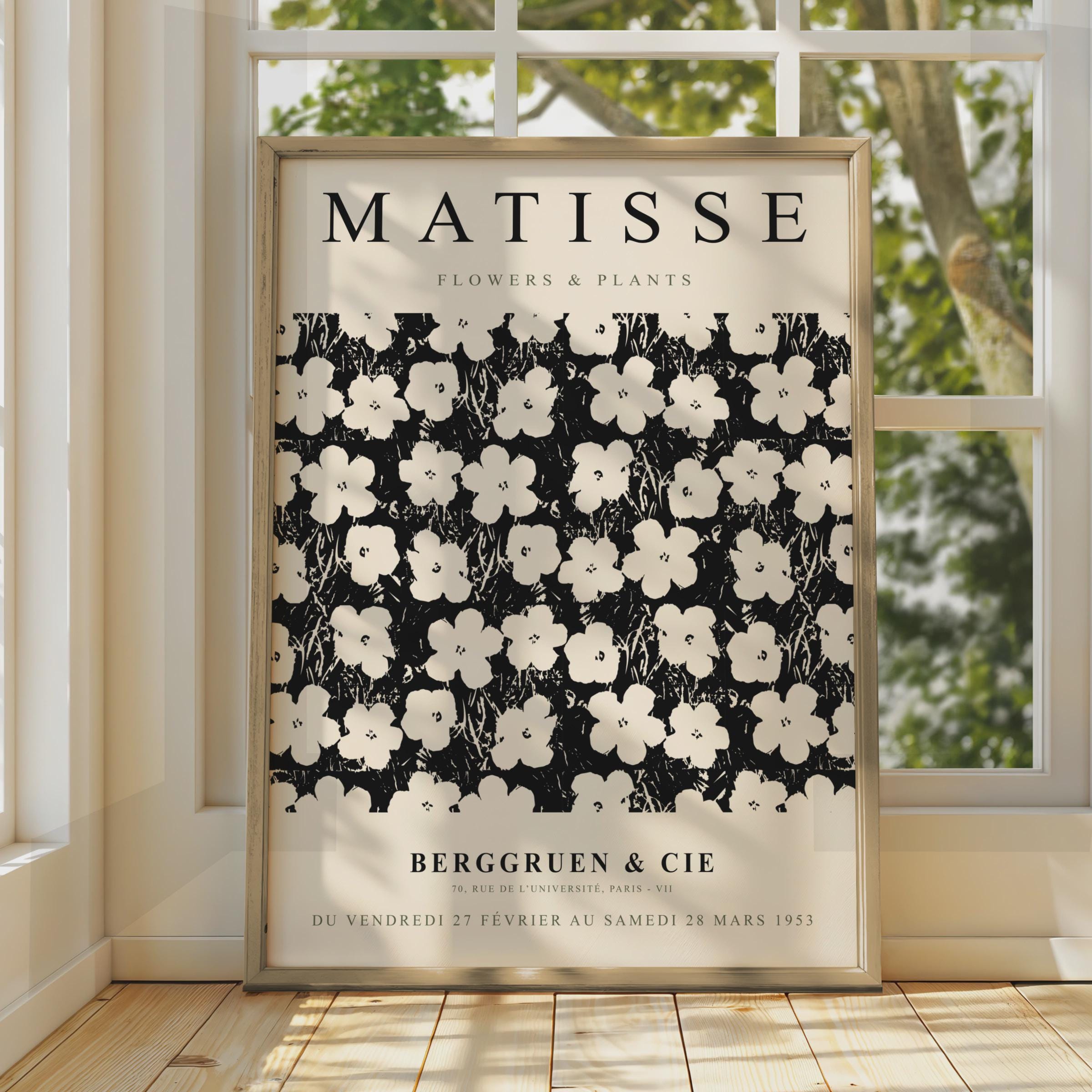 Matisse Flowers Art Poster, Black White Floral Vintage Print, Home Decor wall art print