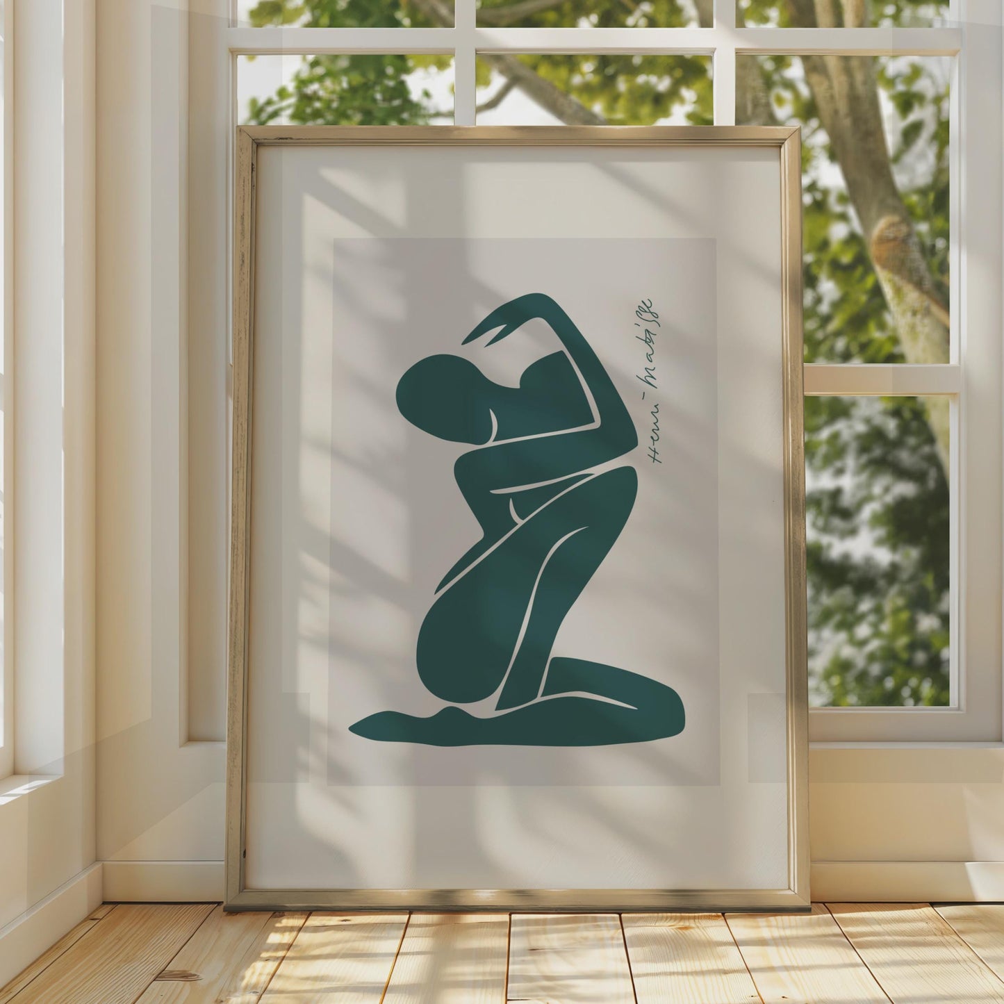Henri Matisse Inspired Art Poster, Minimalist Nude Wall Art, Green Abstract Figure Art, Boho Decor wall art print