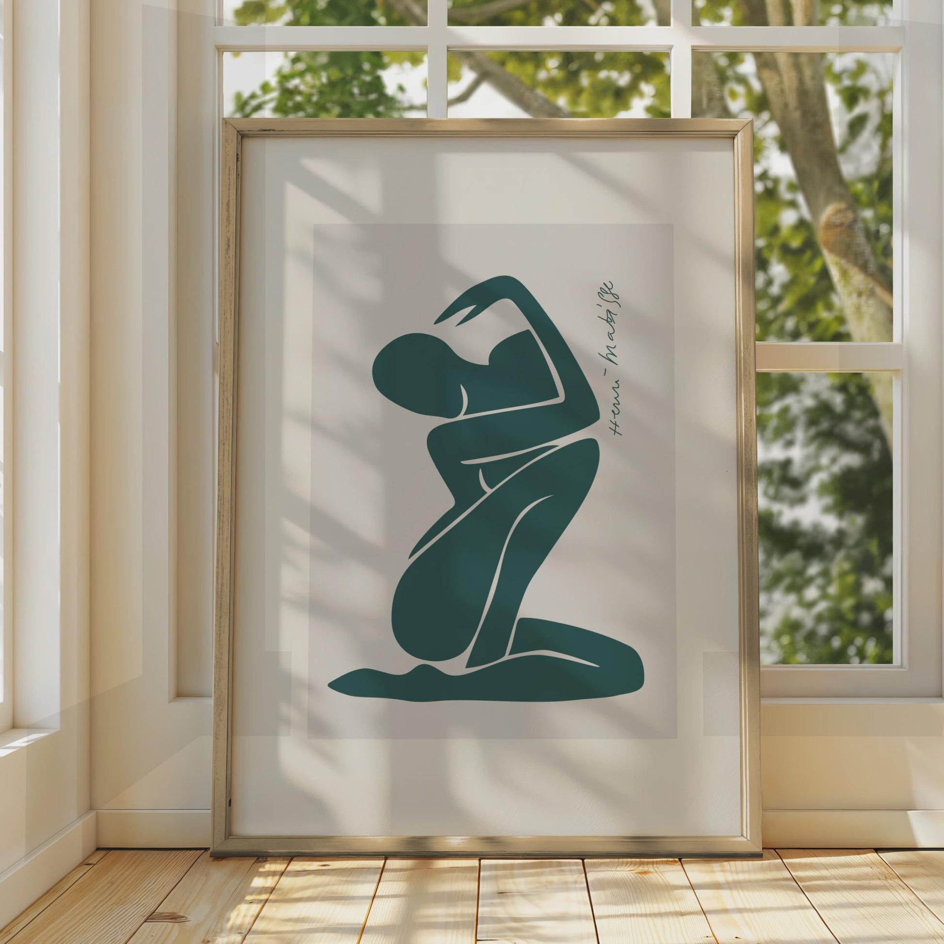 Henri Matisse Inspired Art Poster, Minimalist Nude Wall Art, Green Abstract Figure Art, Boho Decor wall art print