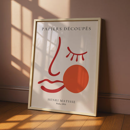 Henri Matisse Papiers Decoupes Poster, Red Abstract Face Wall Art wall art print