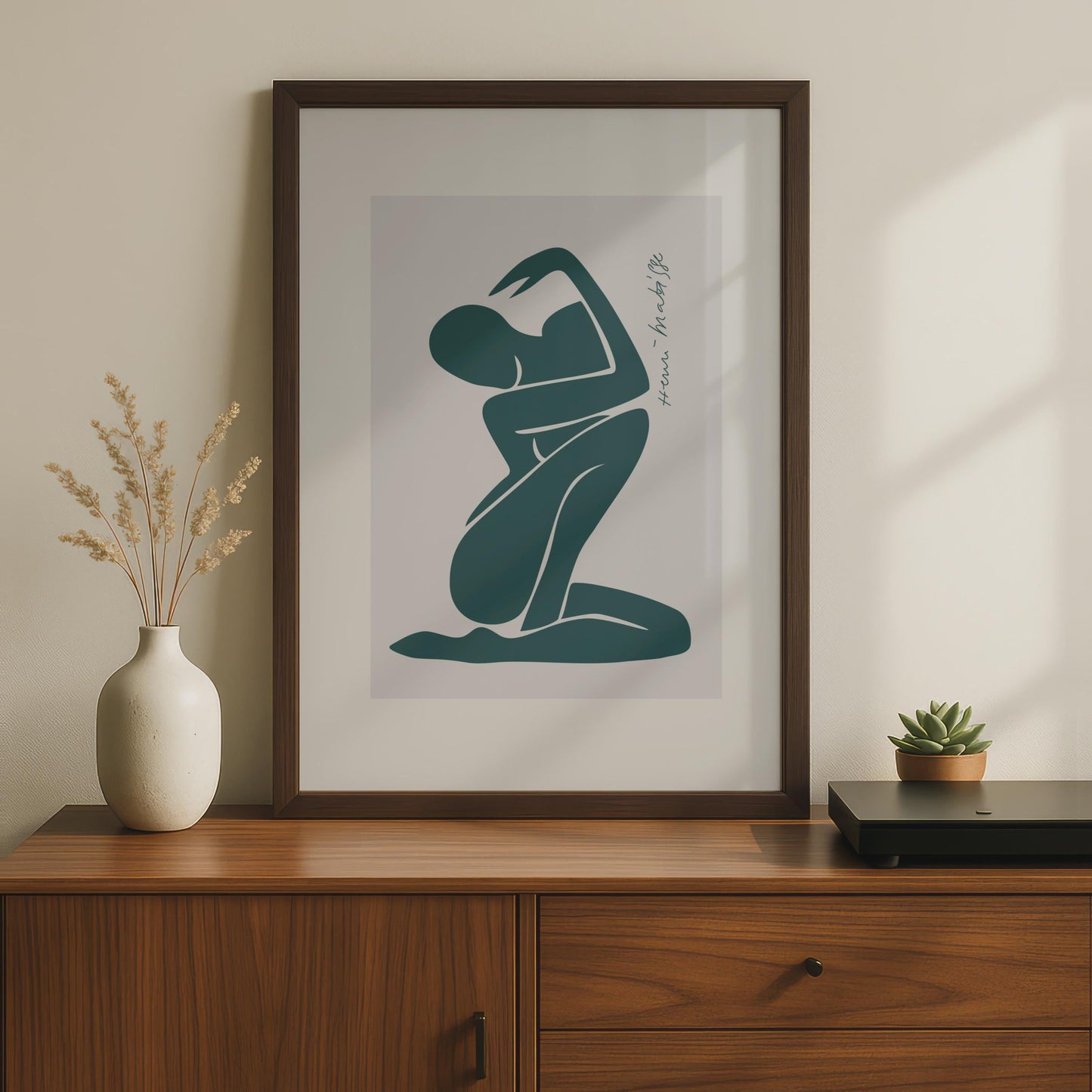 Henri Matisse Inspired Art Poster, Minimalist Nude Wall Art, Green Abstract Figure Art, Boho Decor wall art print