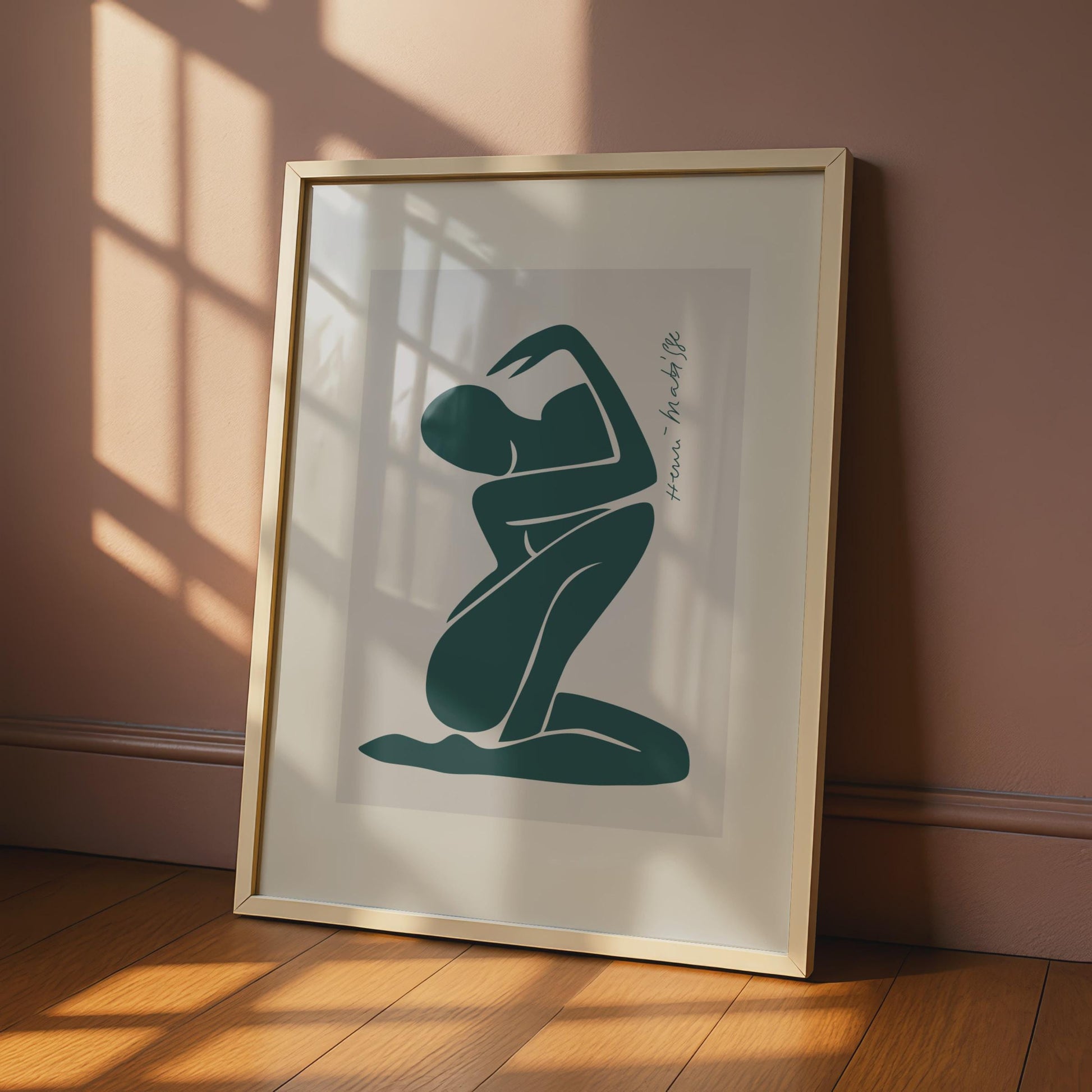 Henri Matisse Inspired Art Poster, Minimalist Nude Wall Art, Green Abstract Figure Art, Boho Decor wall art print