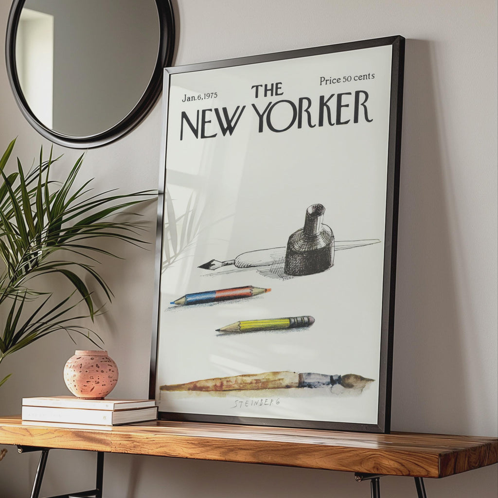 The New Yorker 1975 Poster, Steinberg Art Tools Cover, Pencil Ink Brush Wall Art wall art print