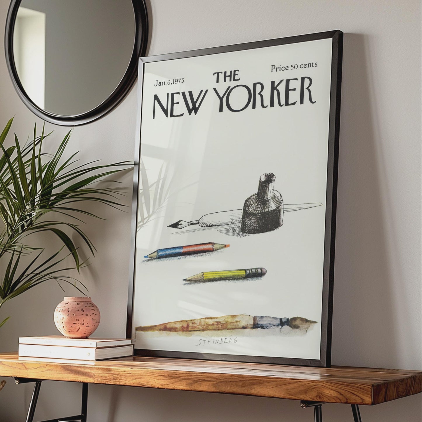 The New Yorker 1975 Poster, Steinberg Art Tools Cover, Pencil Ink Brush Wall Art wall art print