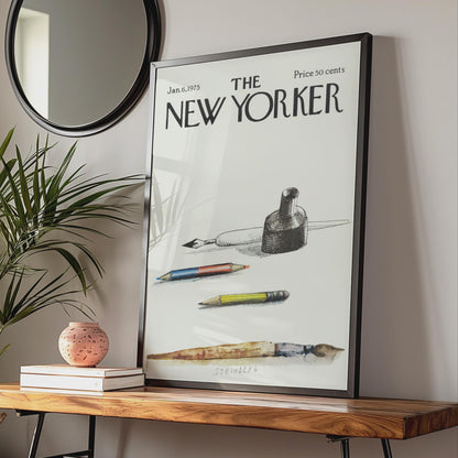 The New Yorker 1975 Poster, Steinberg Art Tools Cover, Pencil Ink Brush Wall Art wall art print