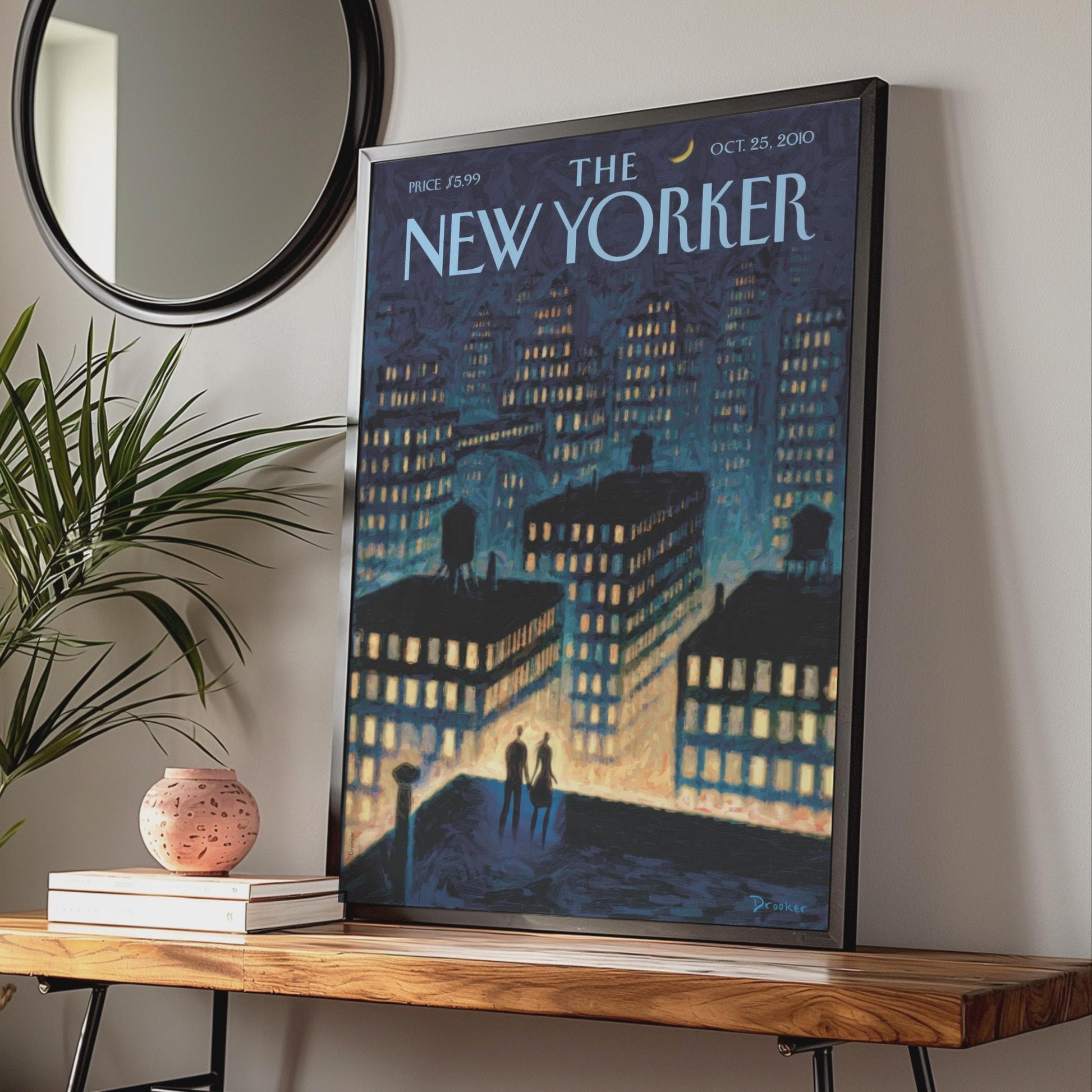 The New Yorker Cover Poster, NYC Night Skyline Couple Art, Blue City Wall Art Print wall art print