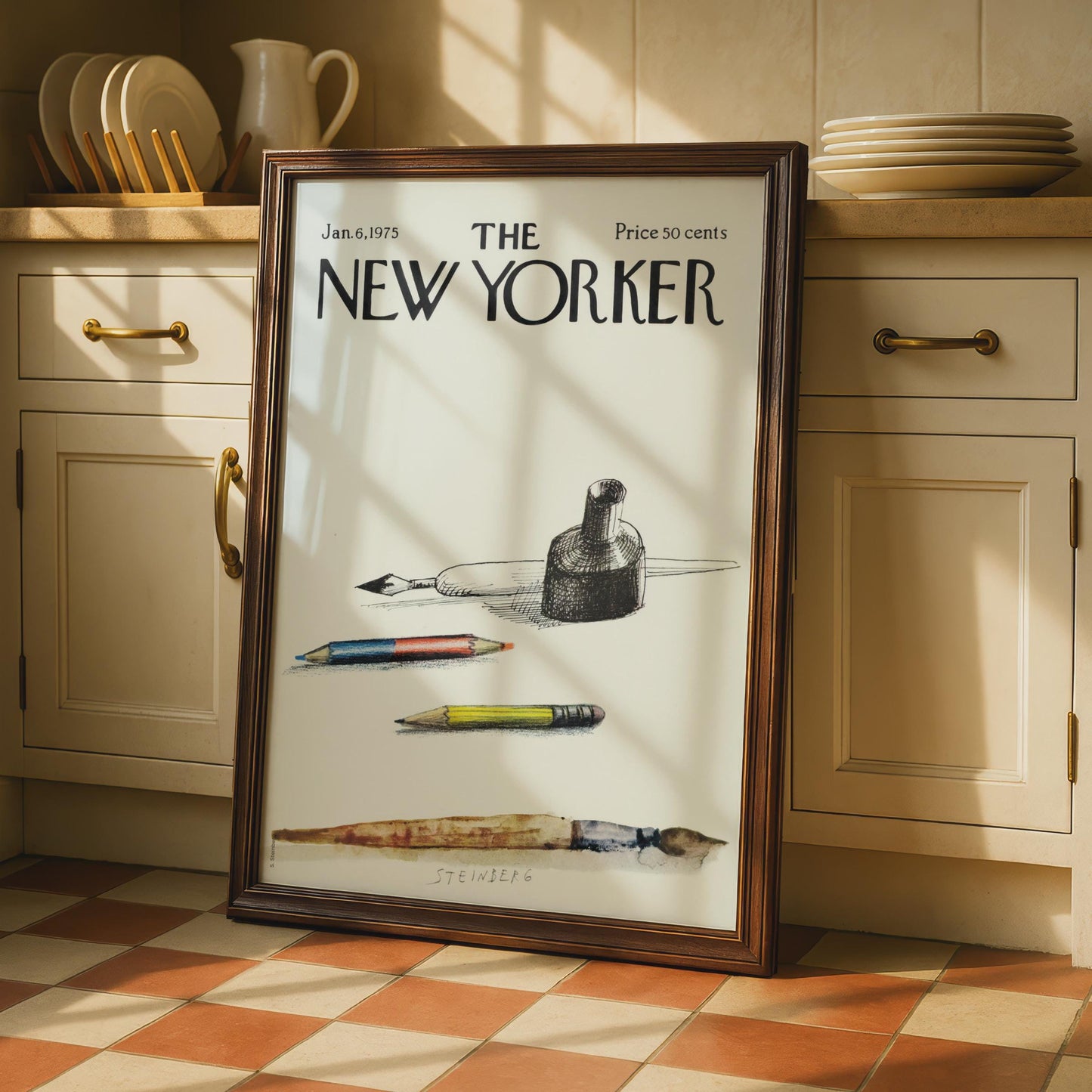 The New Yorker 1975 Poster, Steinberg Art Tools Cover, Pencil Ink Brush Wall Art wall art print