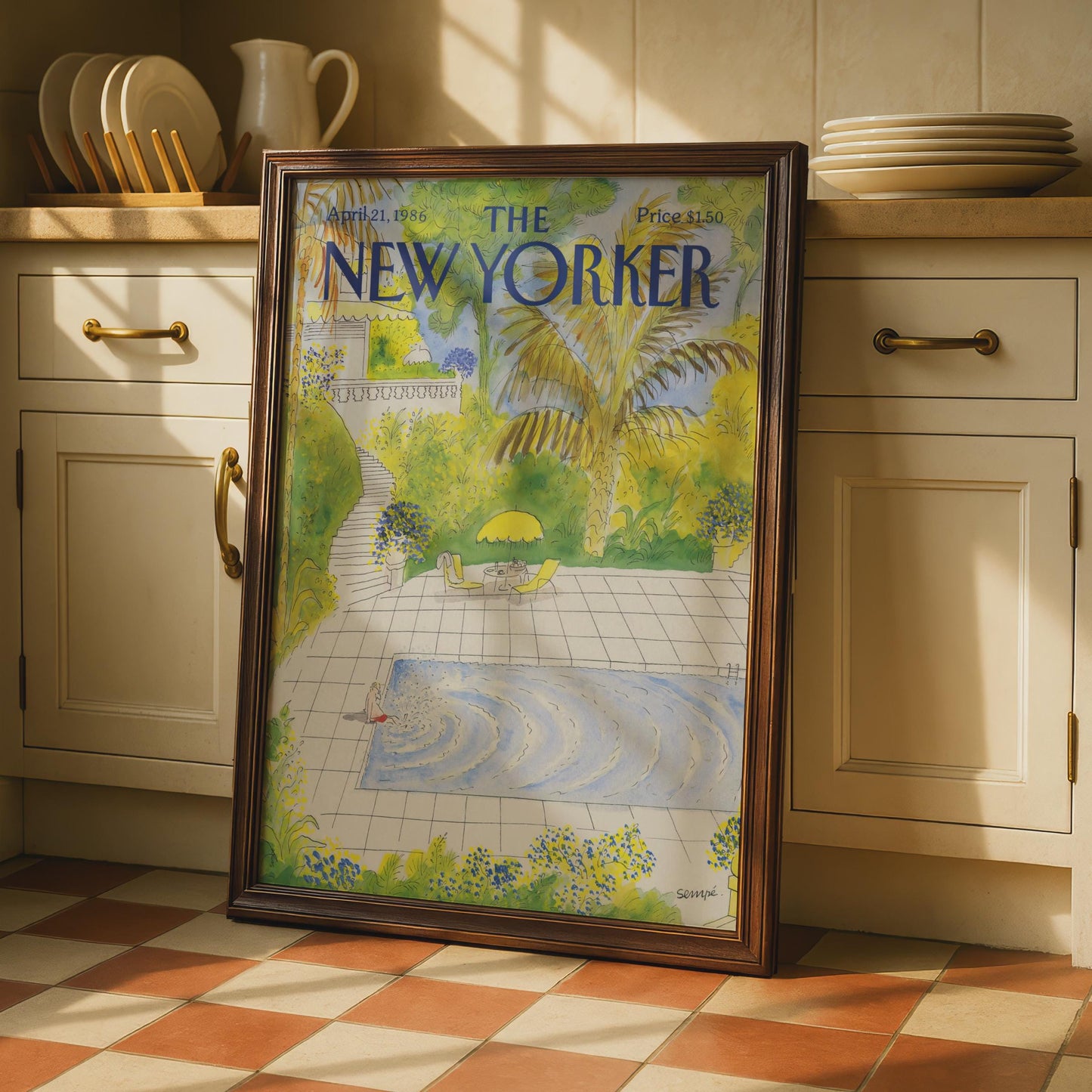 New Yorker Cover Poster 1986, Pool Garden Art Print, Sempe Illustration Wall Art wall art print