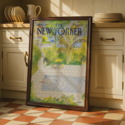 New Yorker Cover Poster 1986, Pool Garden Art Print, Sempe Illustration Wall Art wall art print
