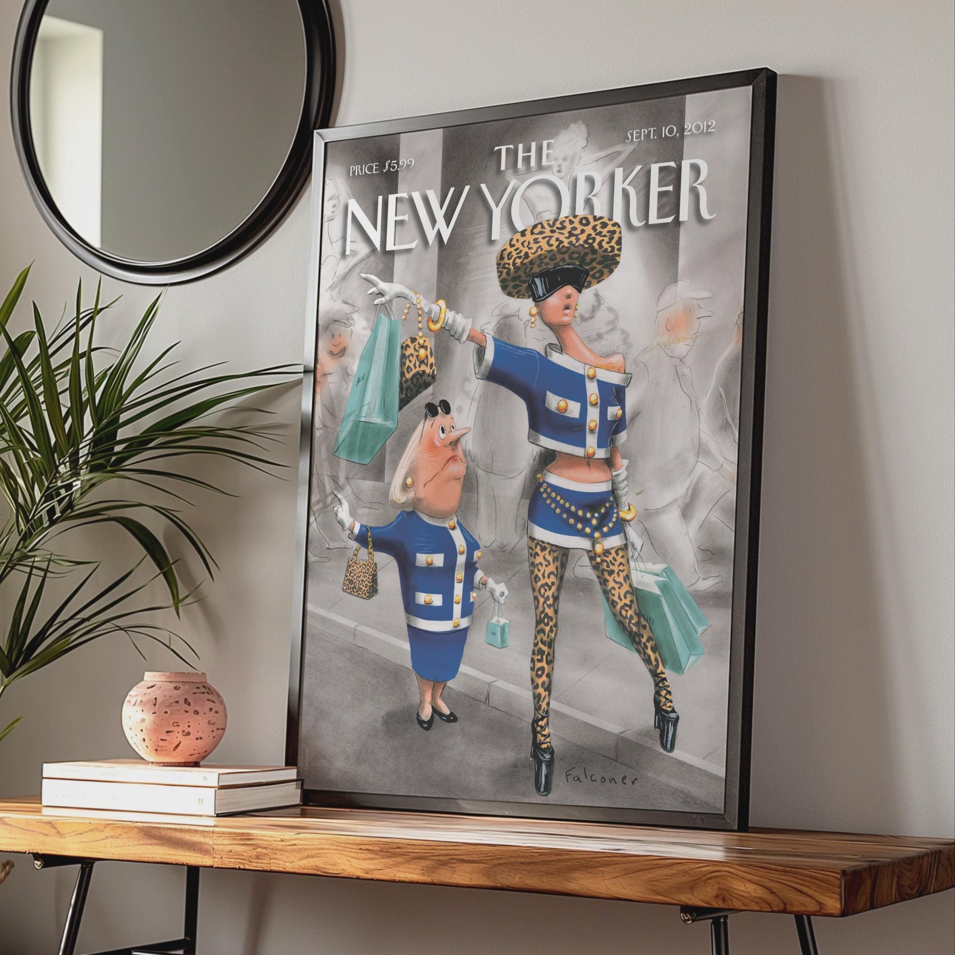 The New Yorker Cover Art Poster, Fashion Shopping Illustration, Falconer Wall Art Print wall art print