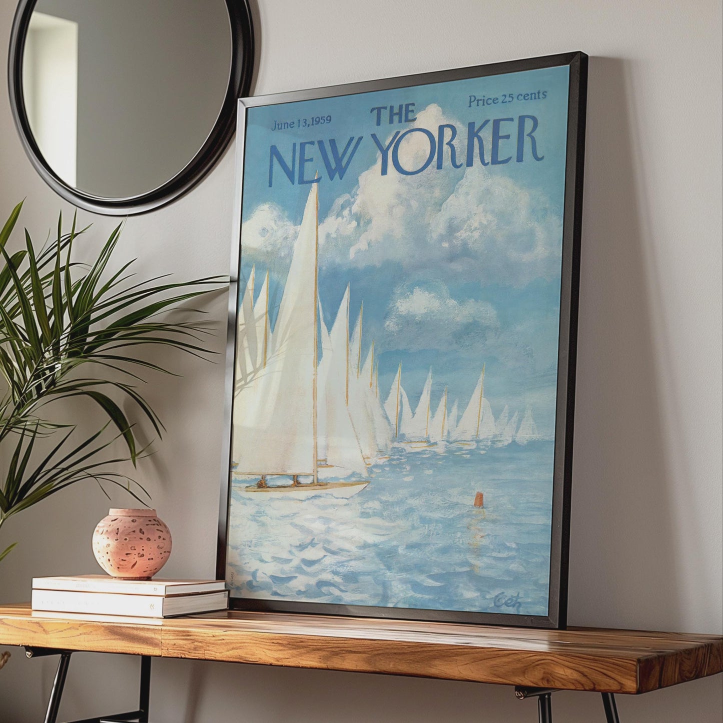 The New Yorker Poster 1959 Sailing Regatta, Vintage Nautical Wall Art, Blue Ocean Print wall art print