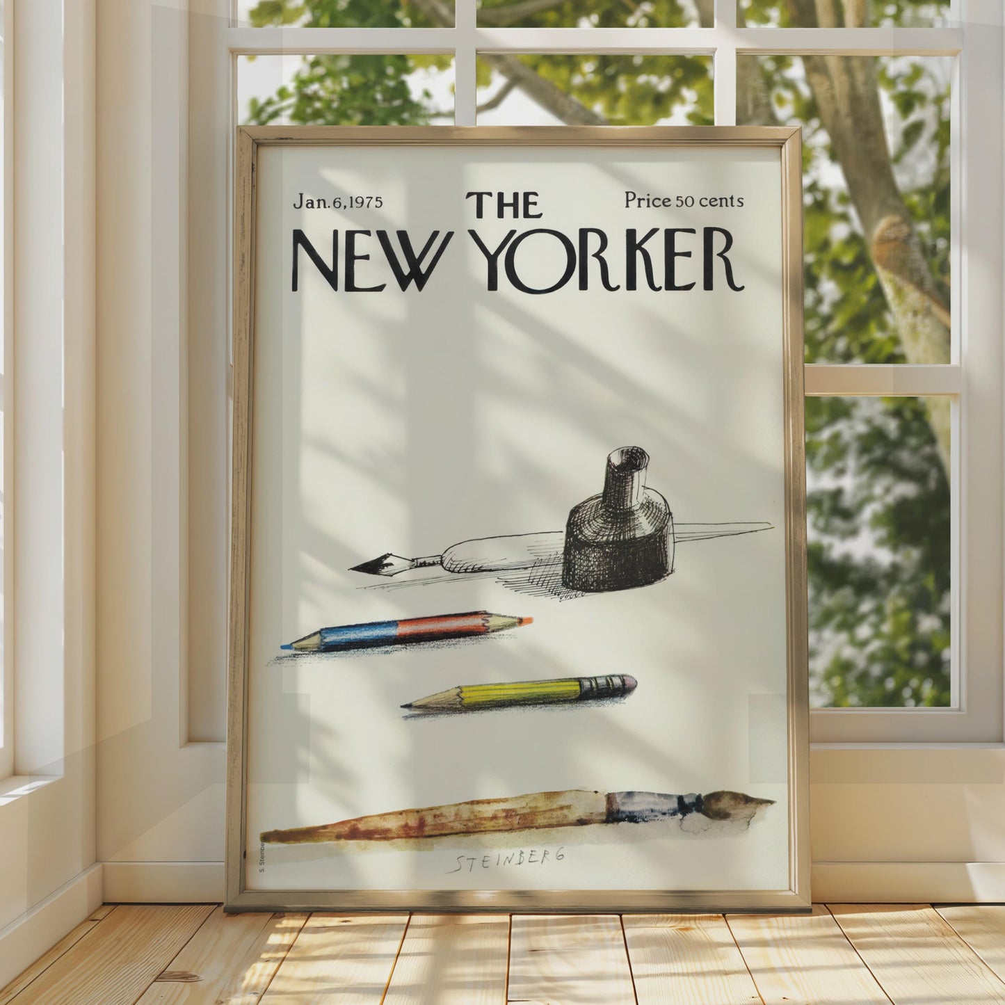 The New Yorker 1975 Poster, Steinberg Art Tools Cover, Pencil Ink Brush Wall Art wall art print