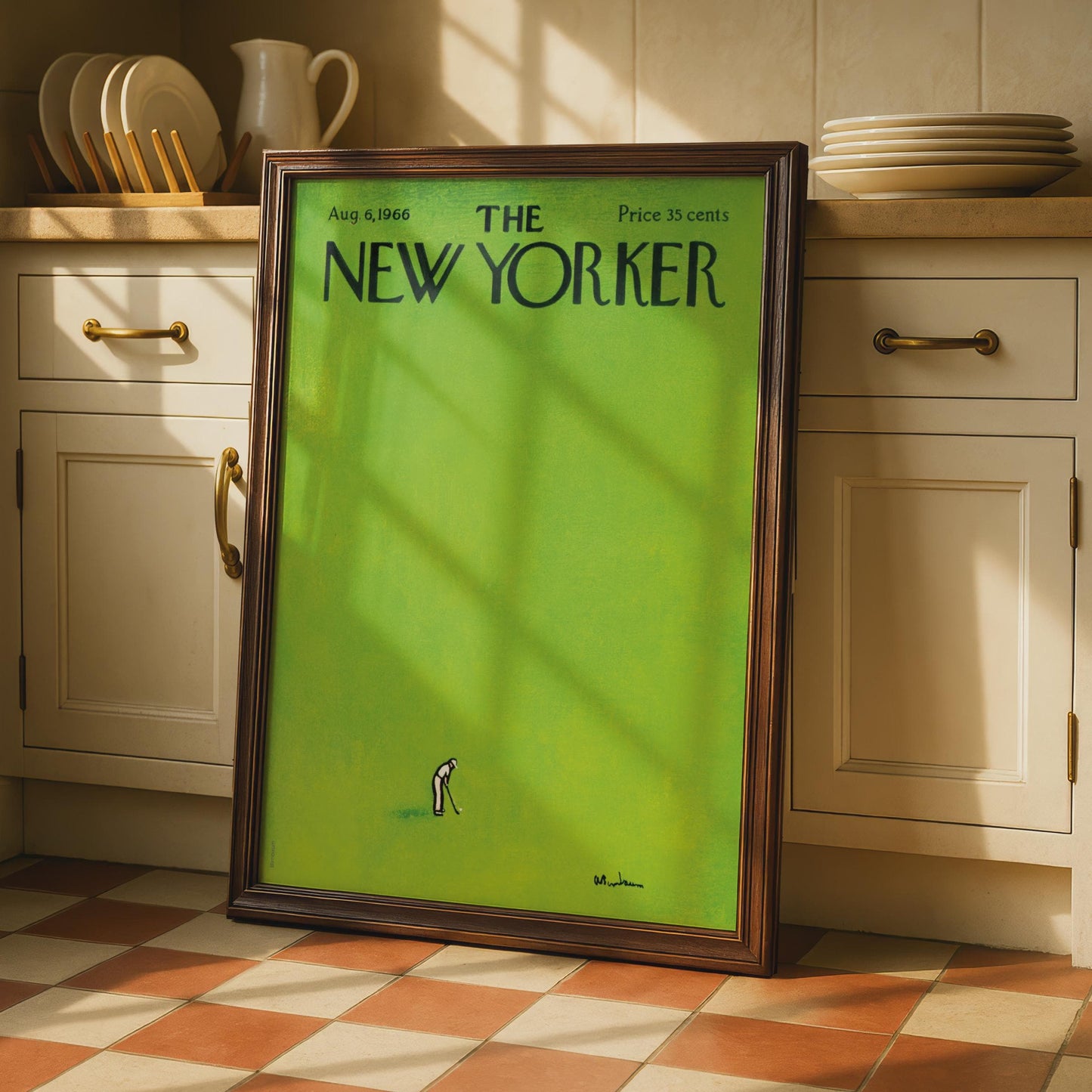 New Yorker Golf Poster, 1966 Vintage Magazine Cover Art, Green Minimalist Wall Art wall art print