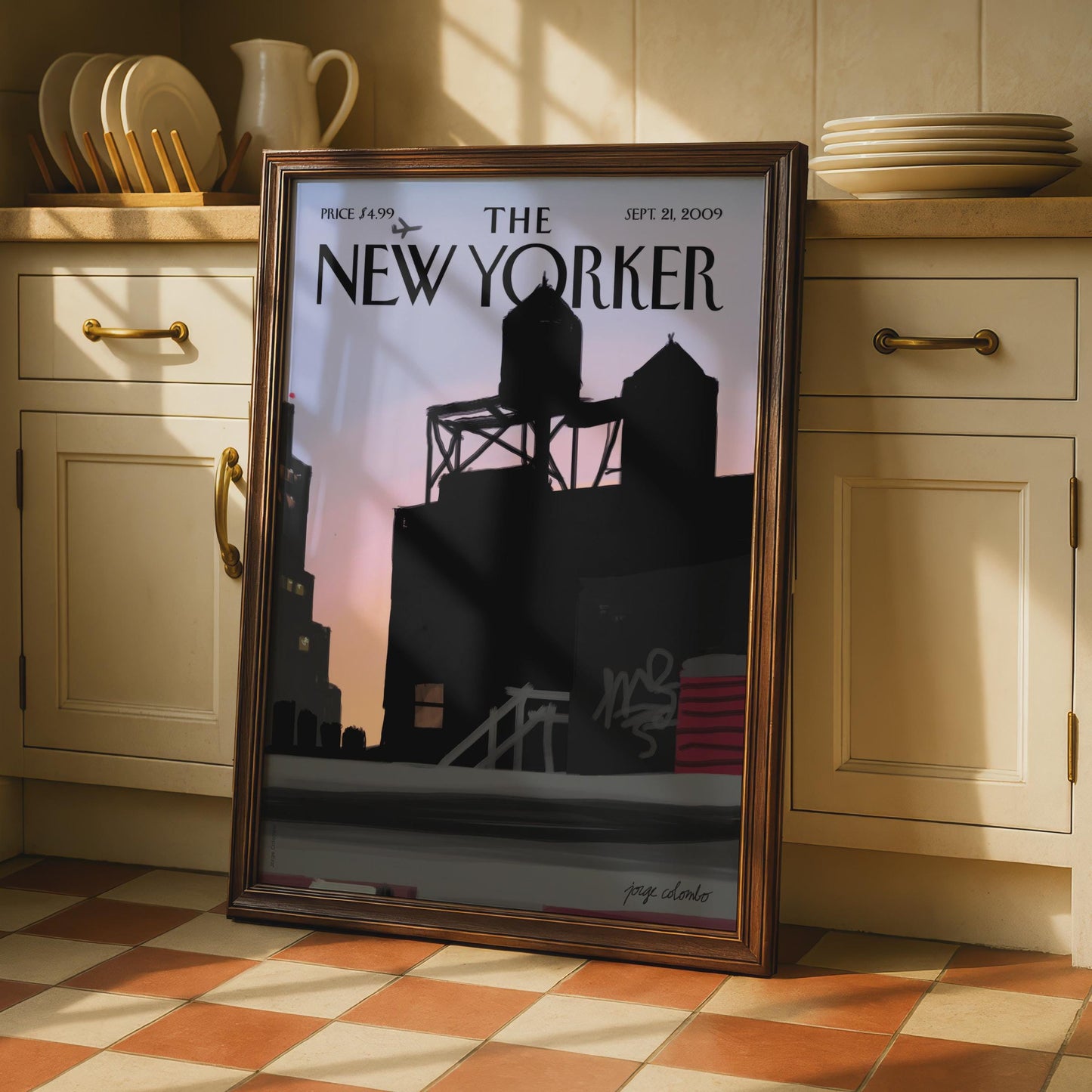The New Yorker Poster, NYC Skyline Water Tower Sunset, New York City Wall Art wall art print