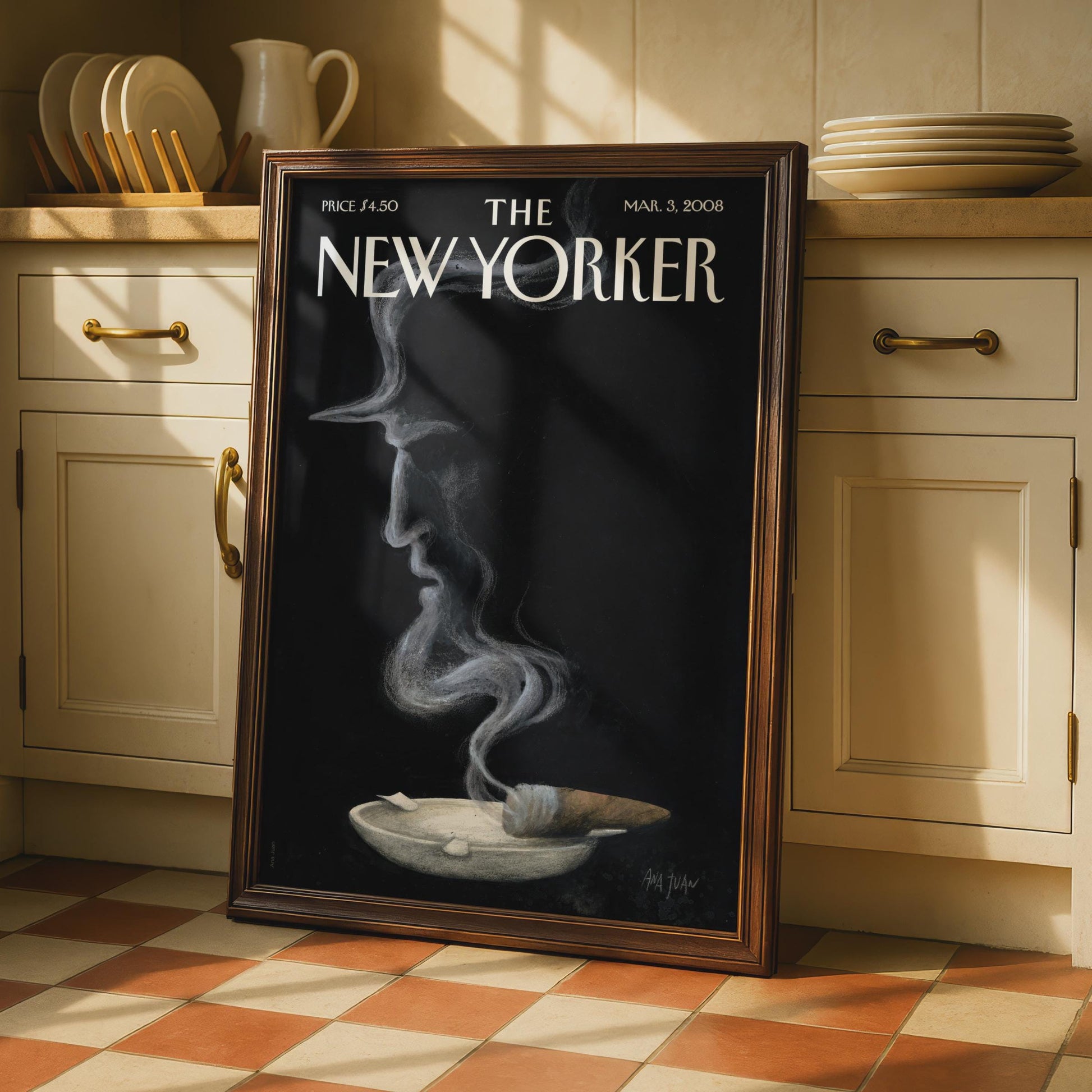 The New Yorker Cover Poster, Smoke Face Art Print, Ana Juan 2008, Black Wall Art wall art print