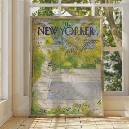 New Yorker Cover Poster 1986, Pool Garden Art Print, Sempe Illustration Wall Art wall art print