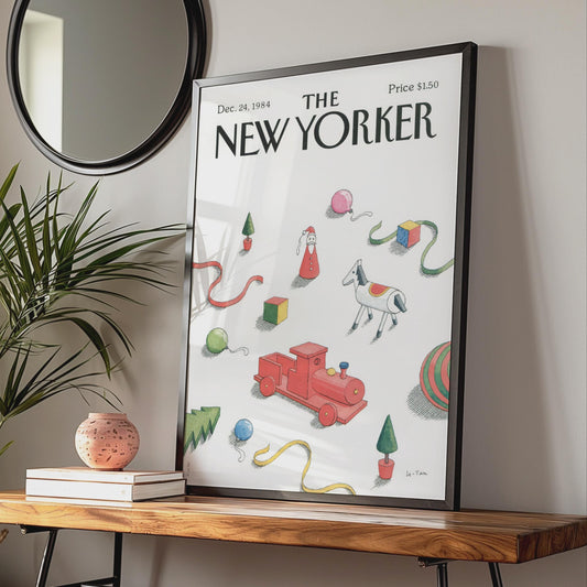 New Yorker Christmas Poster, Vintage 1984 Holiday Toys Cover Art, Retro Festive Wall Art wall art print