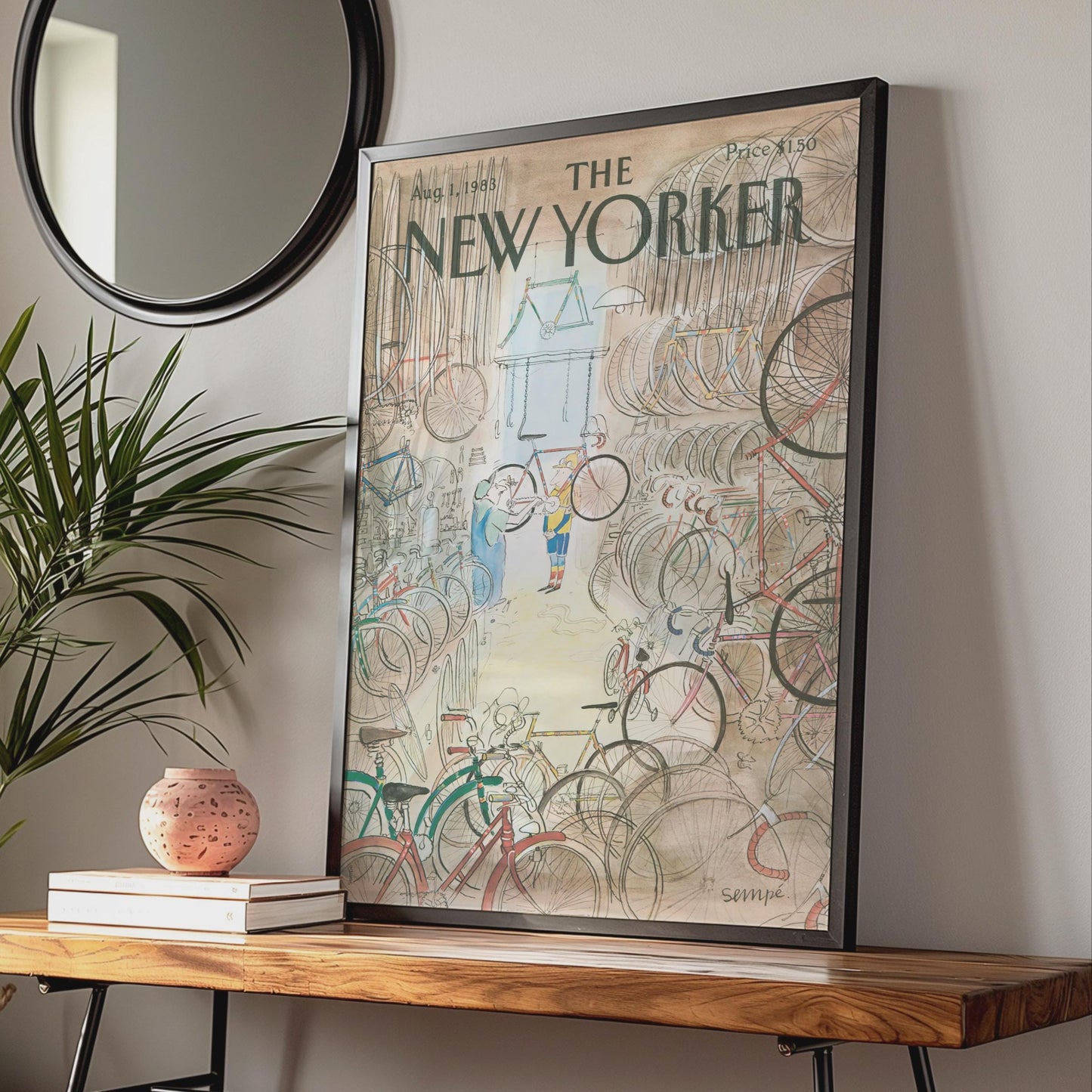 The New Yorker Poster, Sempe Bicycle Shop Cover 1983, Vintage Magazine Wall Art wall art print