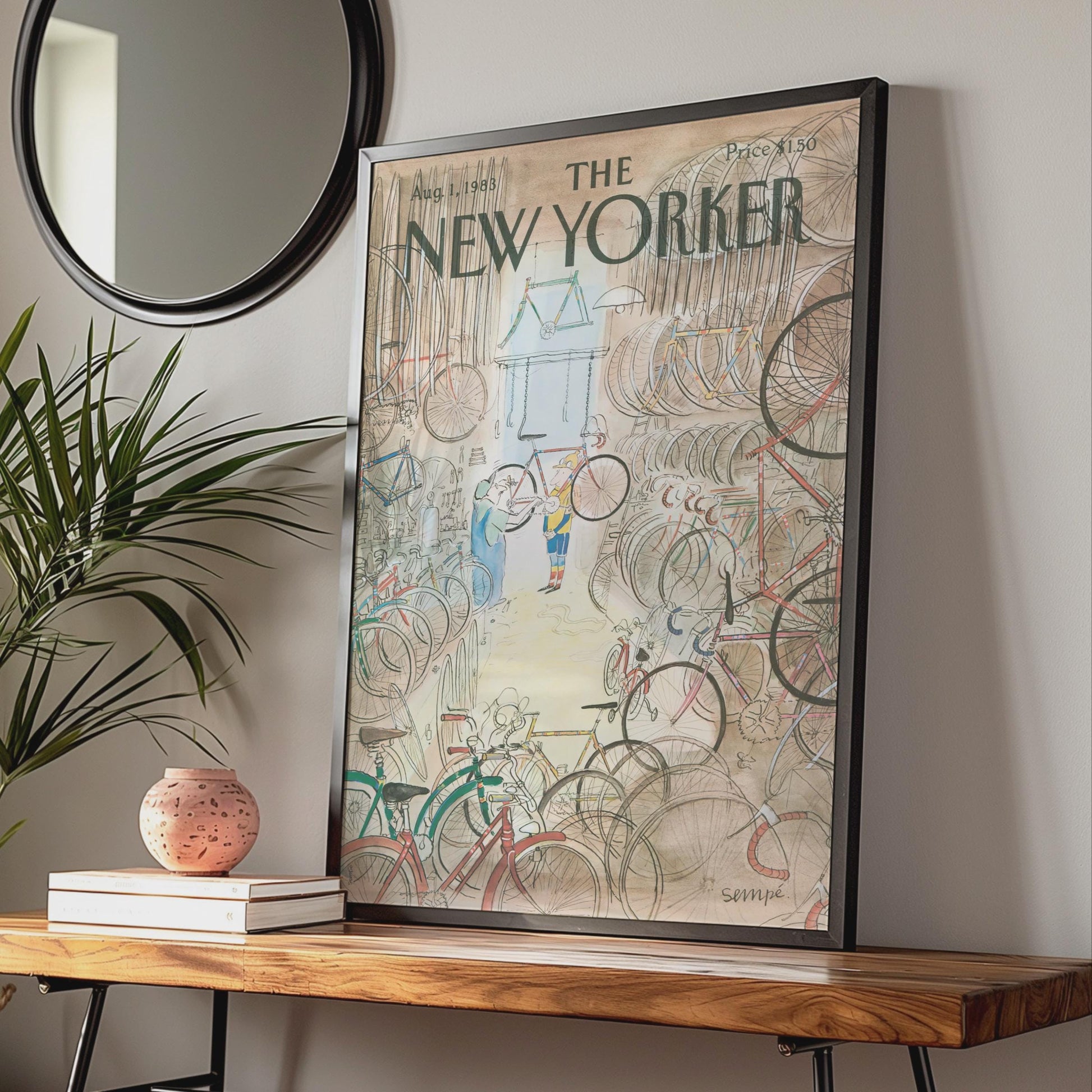 The New Yorker Poster, Sempe Bicycle Shop Cover 1983, Vintage Magazine Wall Art wall art print